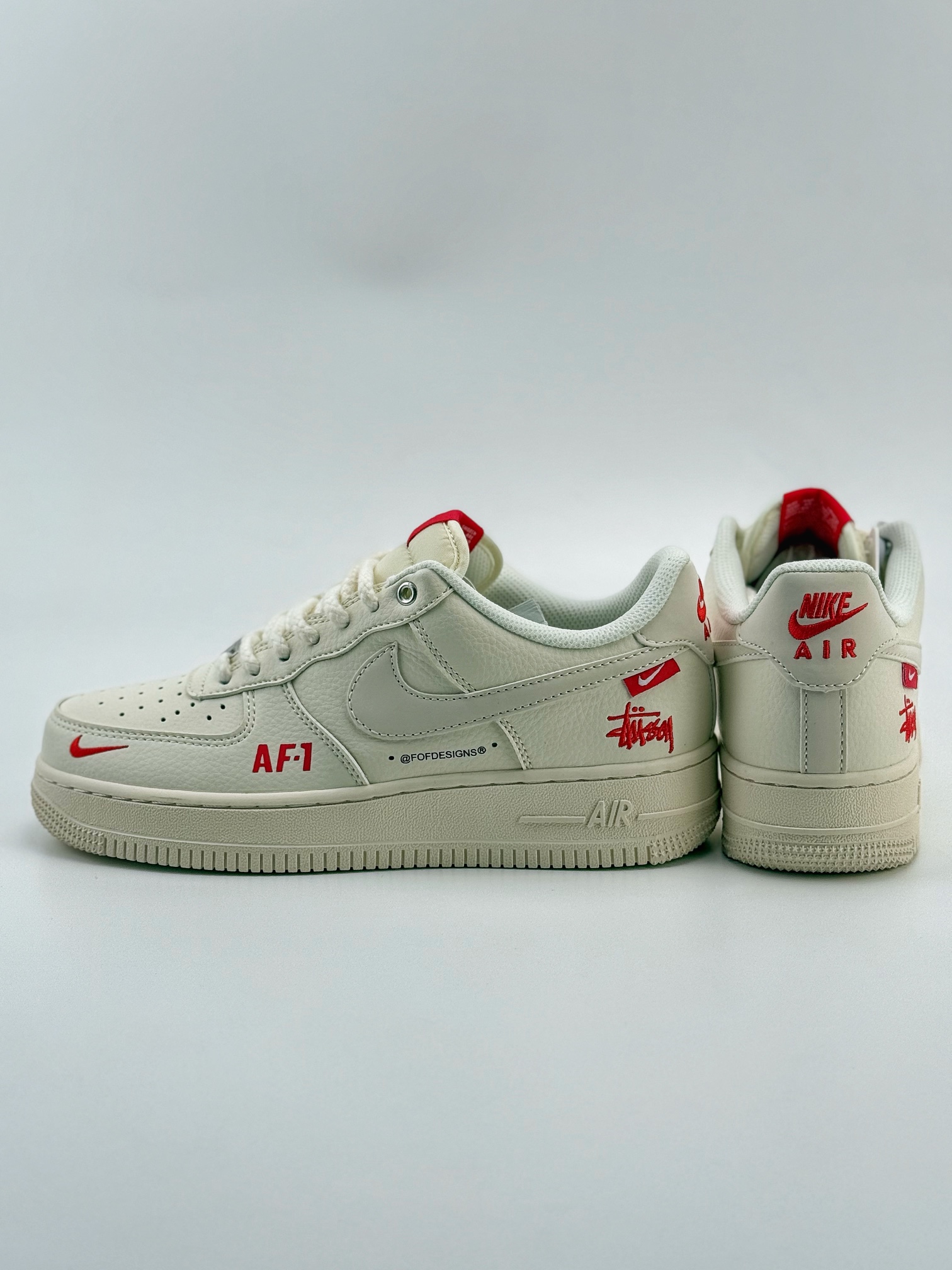 180 Nike Air Force 1 Low 07 x Stussy 白红麻绳鞋带  SJ6698-016