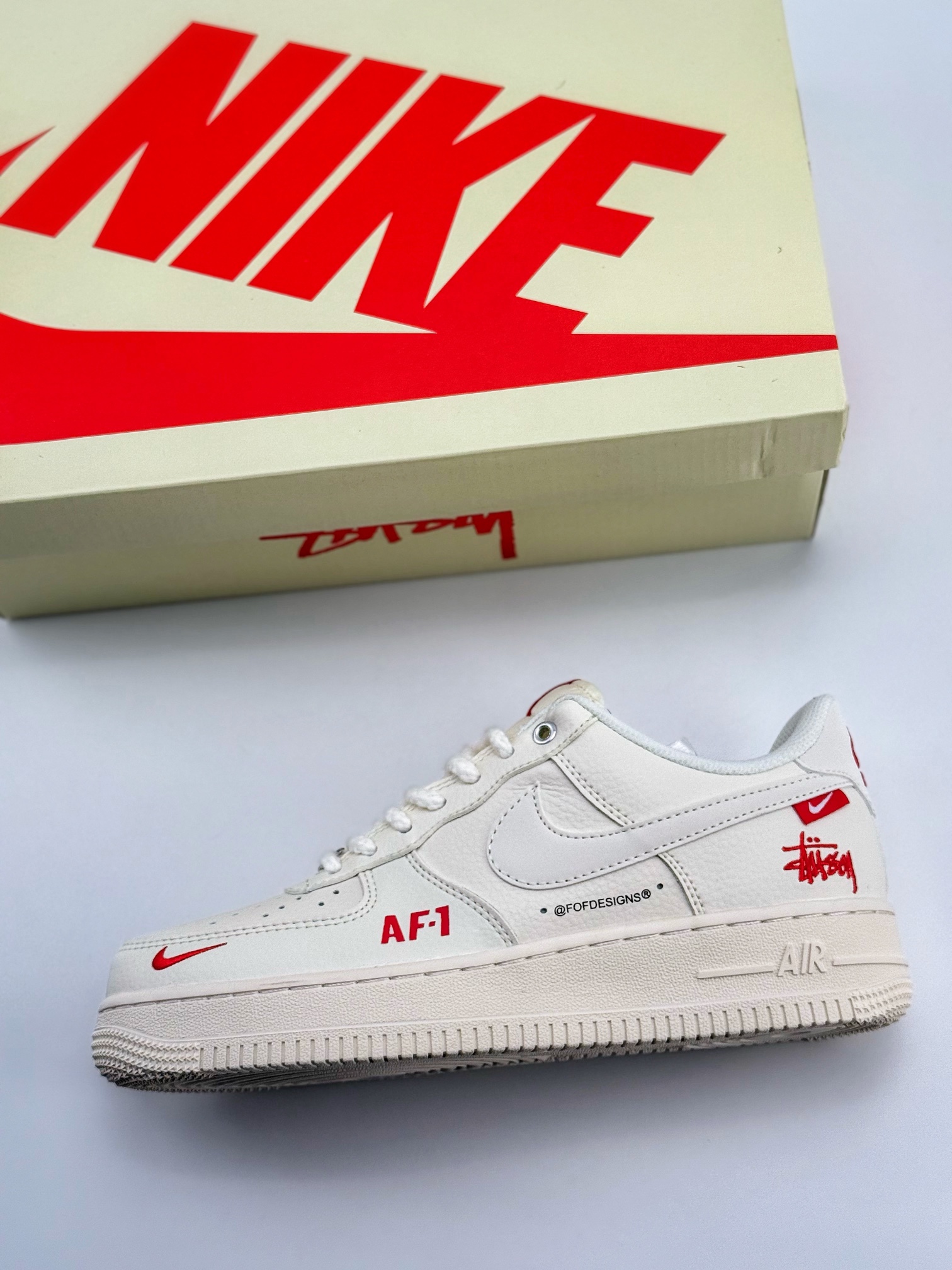 180 Nike Air Force 1 Low 07 x Stussy 白红麻绳鞋带  SJ6698-016