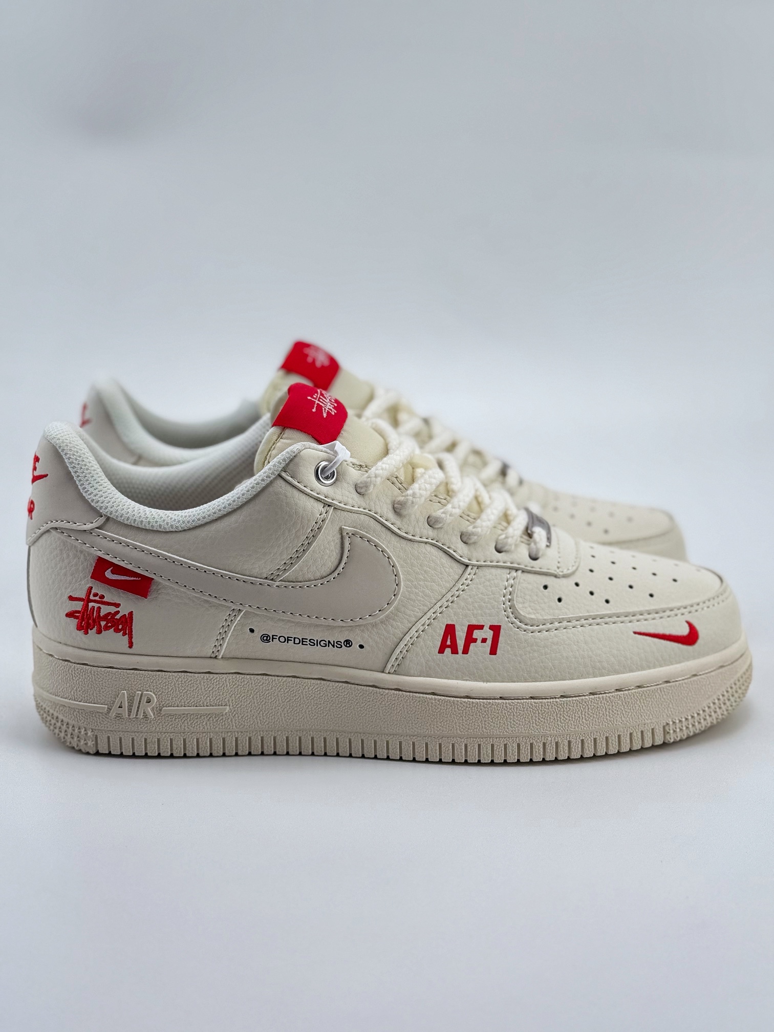 180 Nike Air Force 1 Low 07 x Stussy 白红麻绳鞋带  SJ6698-016