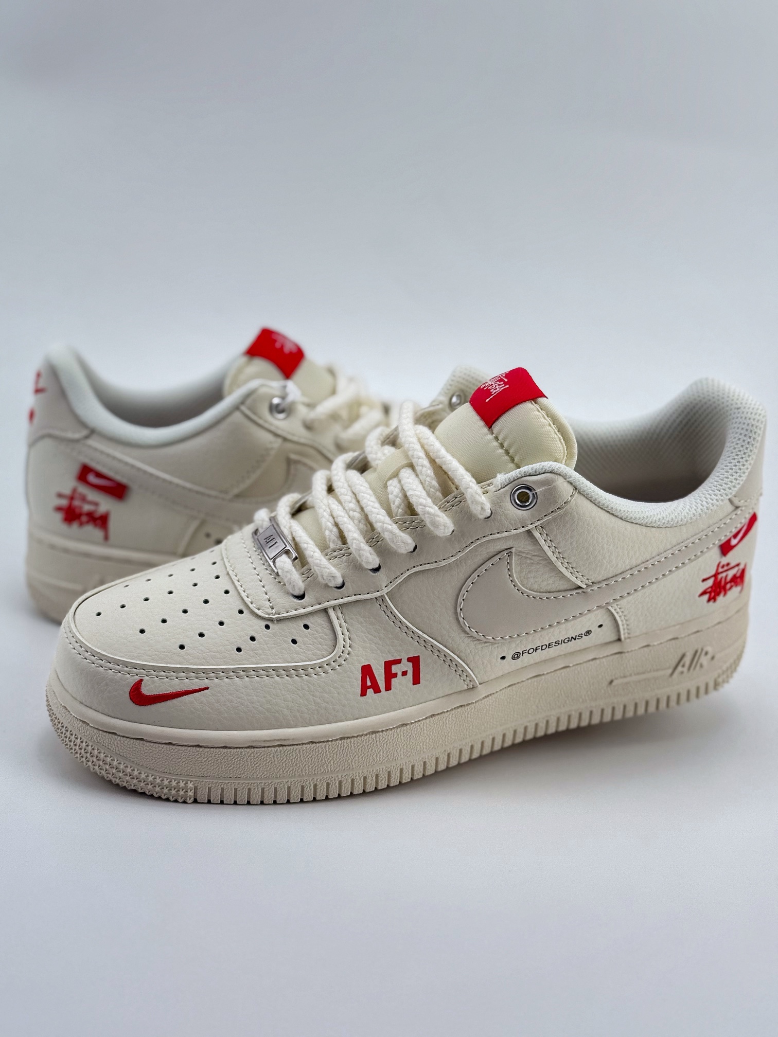 180 Nike Air Force 1 Low 07 x Stussy 白红麻绳鞋带  SJ6698-016