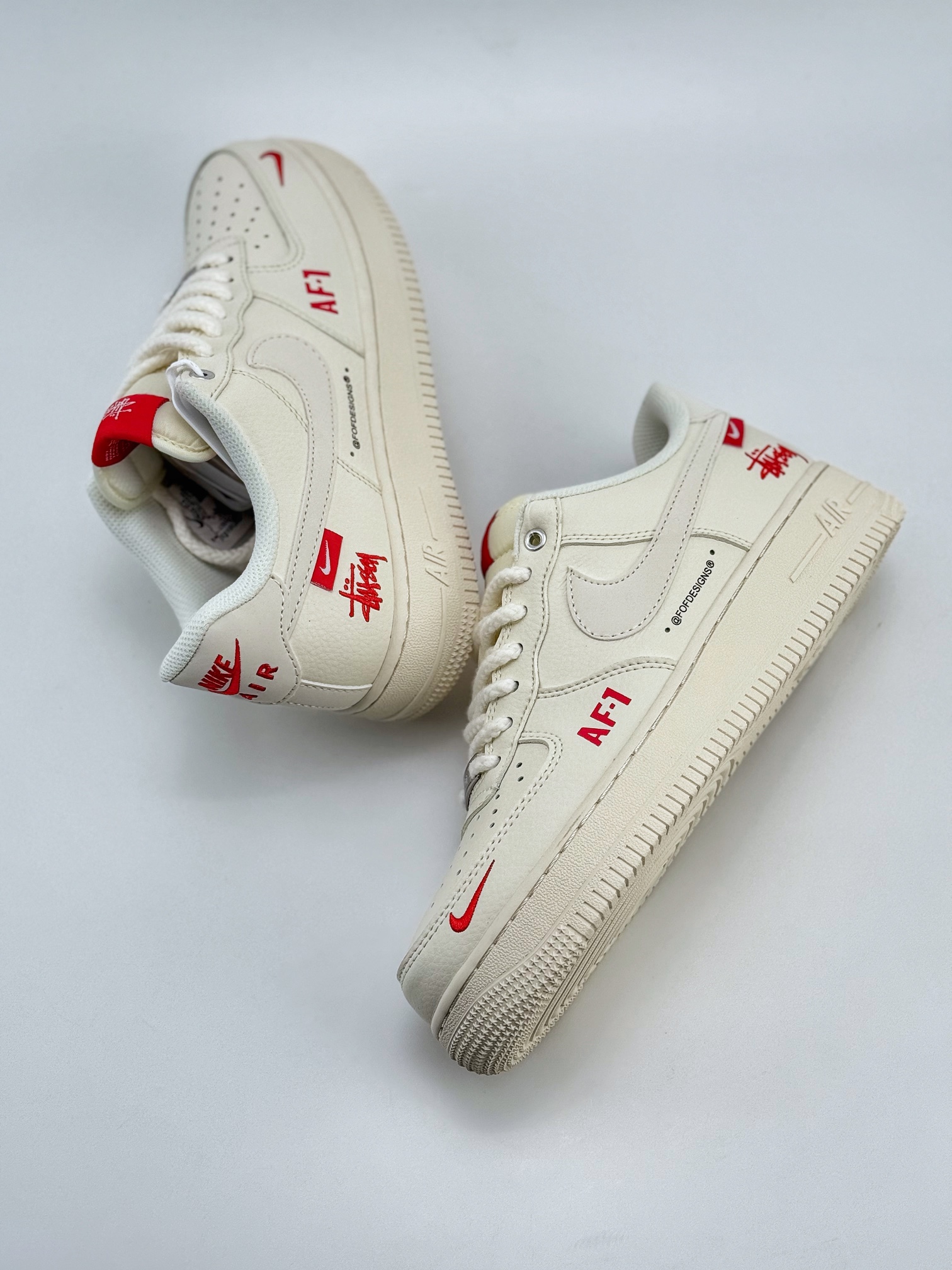 180 Nike Air Force 1 Low 07 x Stussy 白红麻绳鞋带  SJ6698-016