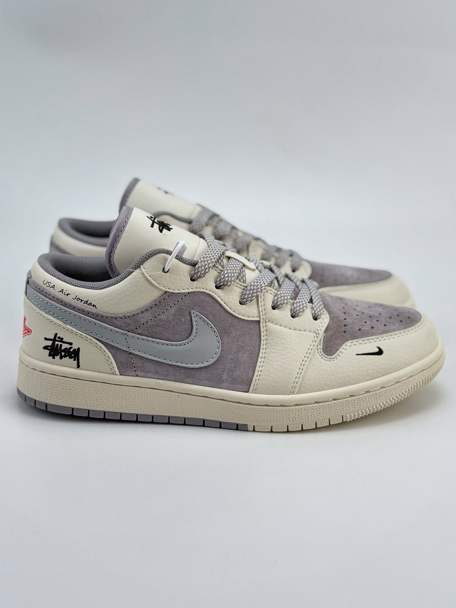 Air Jordan 1 Retro Low x Stussy 米灰黑小钩满天星 SJ9950-044