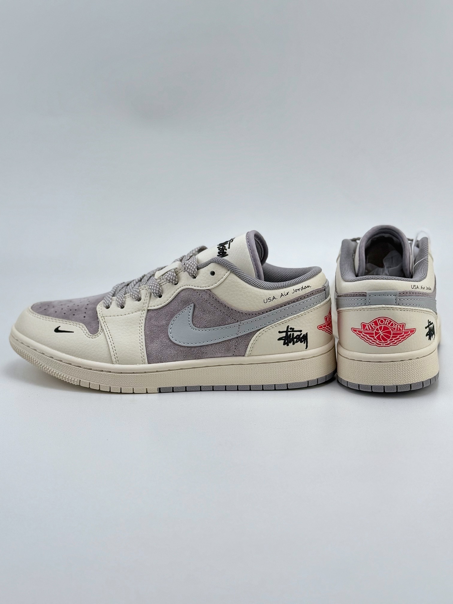 Air Jordan 1 Retro Low x Stussy 米灰黑小钩满天星 SJ9950-044