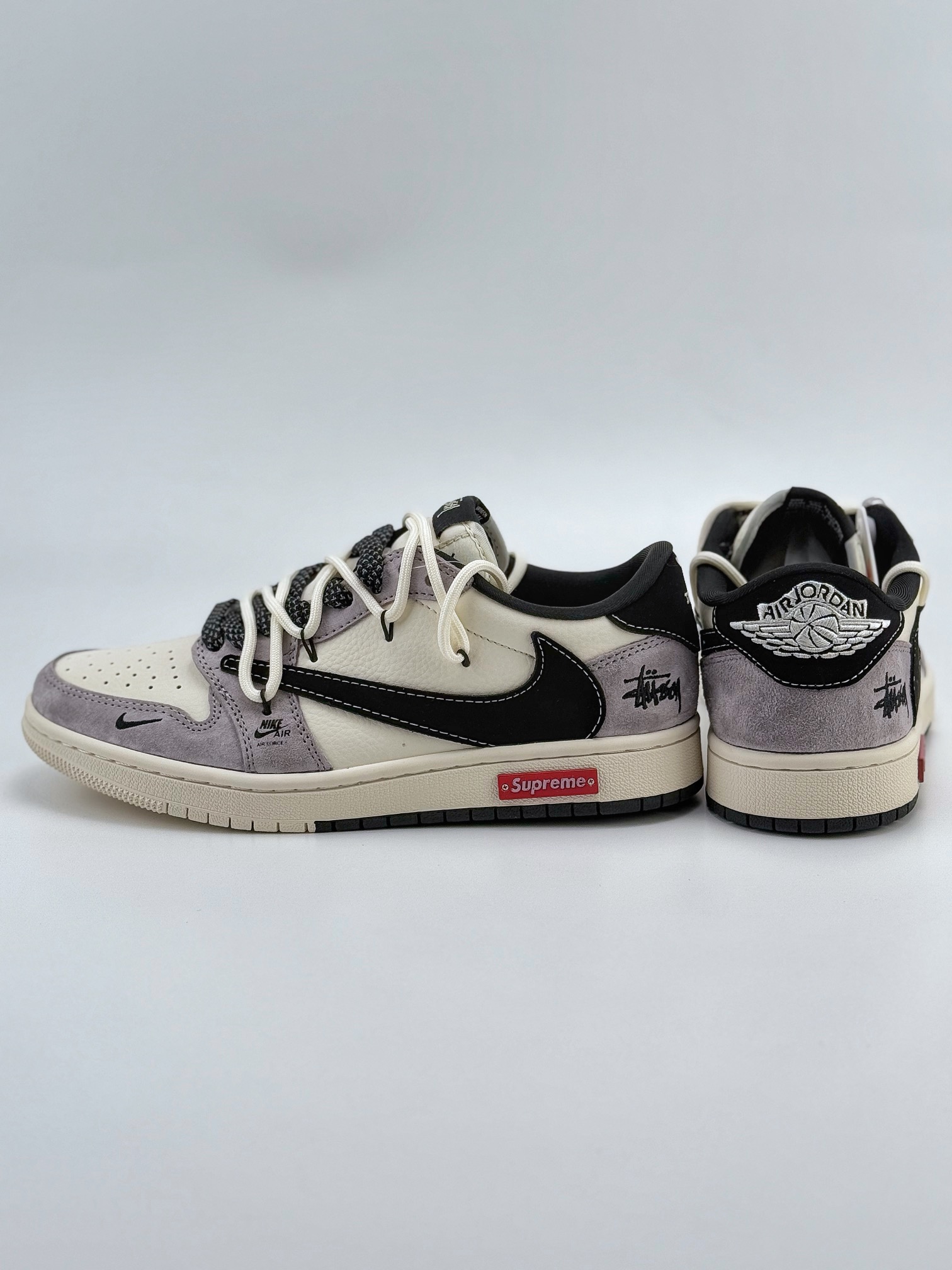 Travis Scott x Nike Air Jordan 1 Low x Stussy x Supreme Air Jordan 1 Low 反转米灰黑小钩绑带满天星倒钩 SJ0086-139