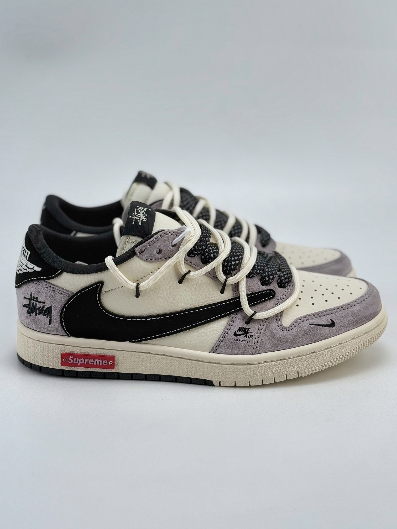 Travis Scott x Nike Air Jordan 1 Low x Stussy x Supreme Air Jordan 1 Low 反转米灰黑小钩绑带满天星倒钩 SJ0086-139