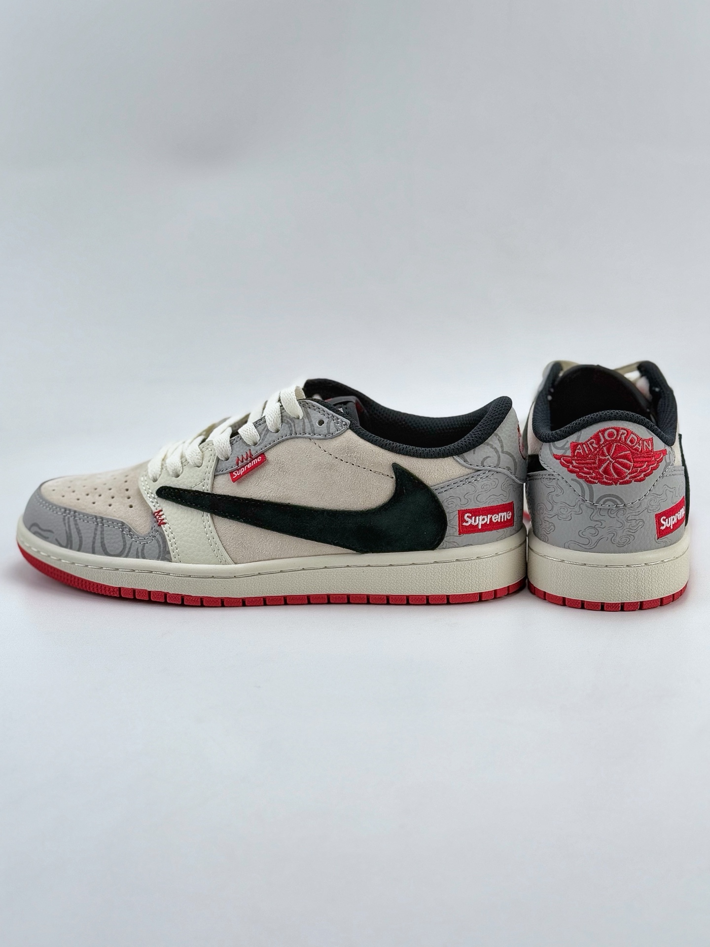 Travis Scott x Nike Air Jordan 1 Low x Supreme Air Jordan 1 Low 反转米灰黑翻毛倒钩  DM7866-078