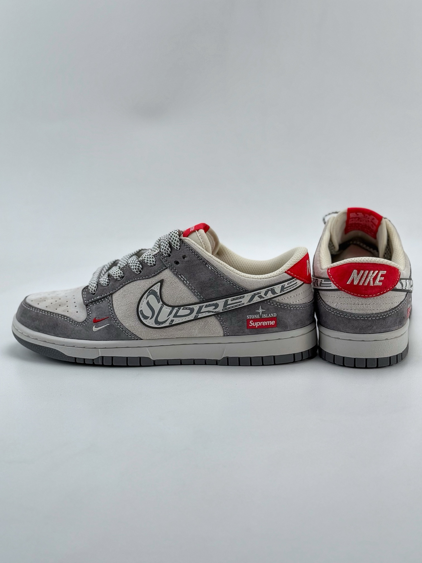 Nike SB Dunk Low x Stone Island x Supreme 灰红双小钩满天星 DJ2024-125