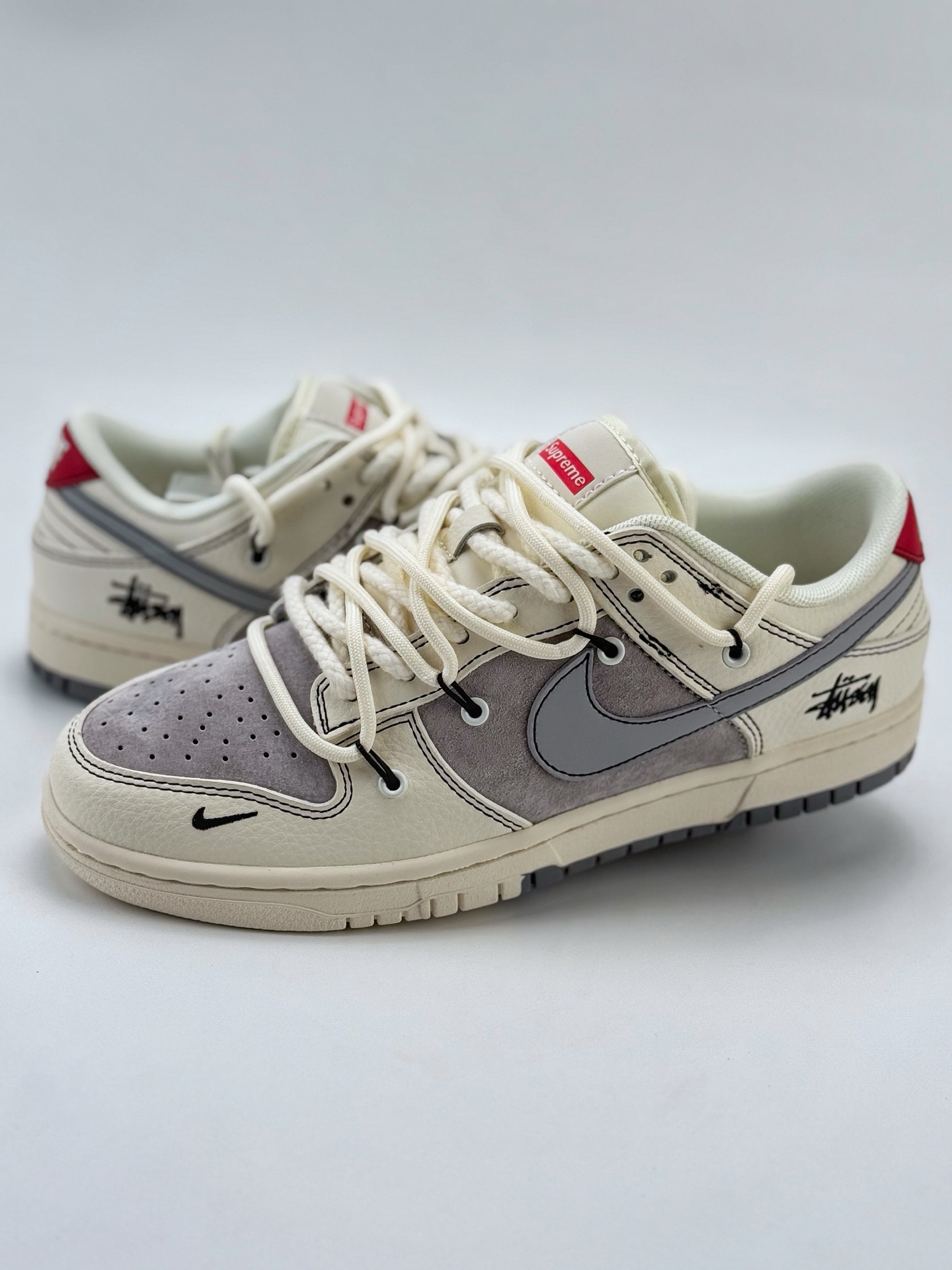 Nike SB Dunk Low x Stussy 白黑灰小钩麻绳绑带  YX5066-269