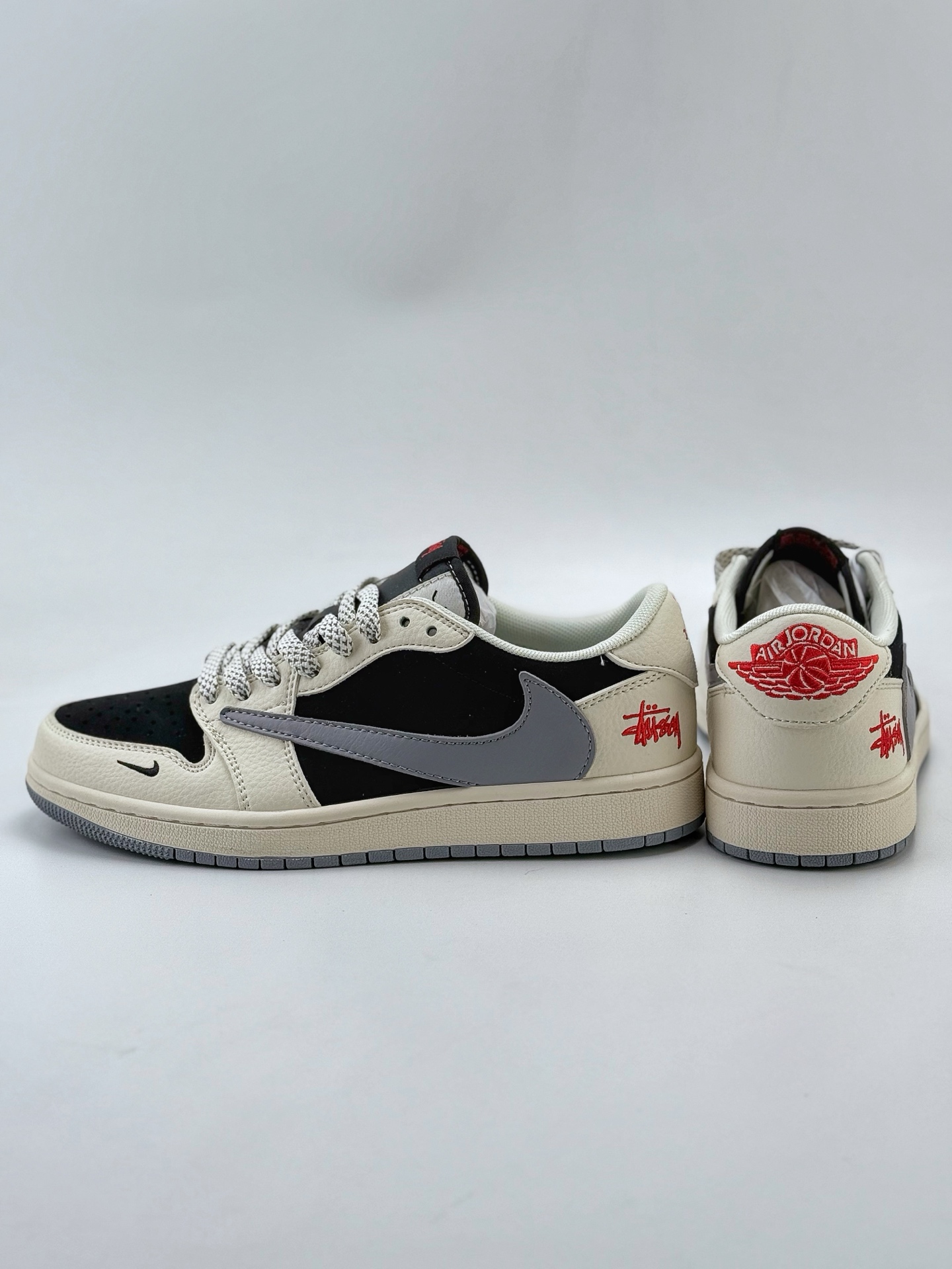 Travis Scott x Nike Air Jordan 1 Low x Stussy Air Jordan 1 Low 反转白黑灰小钩满天星翻毛倒钩  XZ6188-575