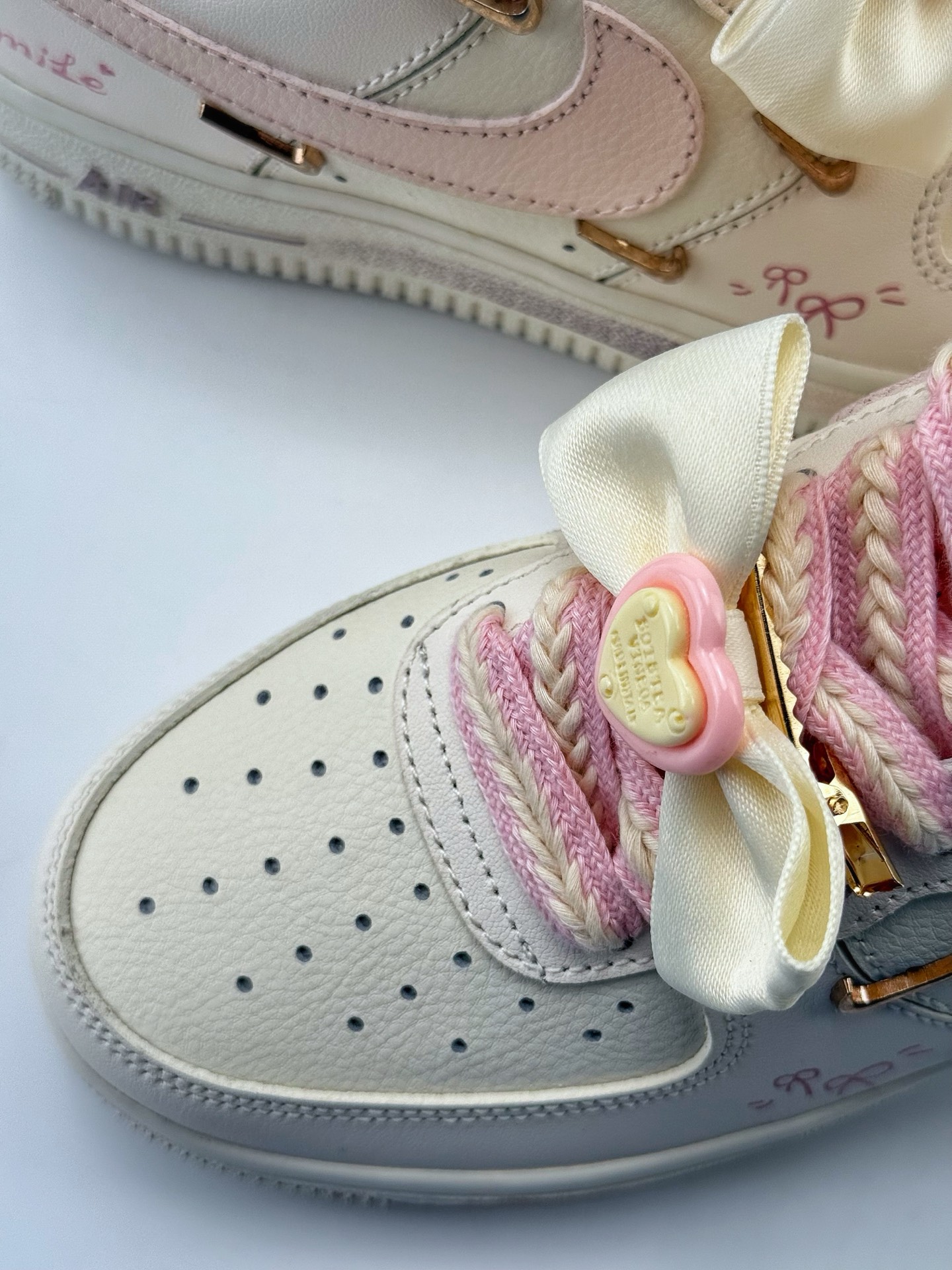 Nike Air Force 1 Low 07 蝴蝶结 少女感 白粉四金铁钩  FC1122-333