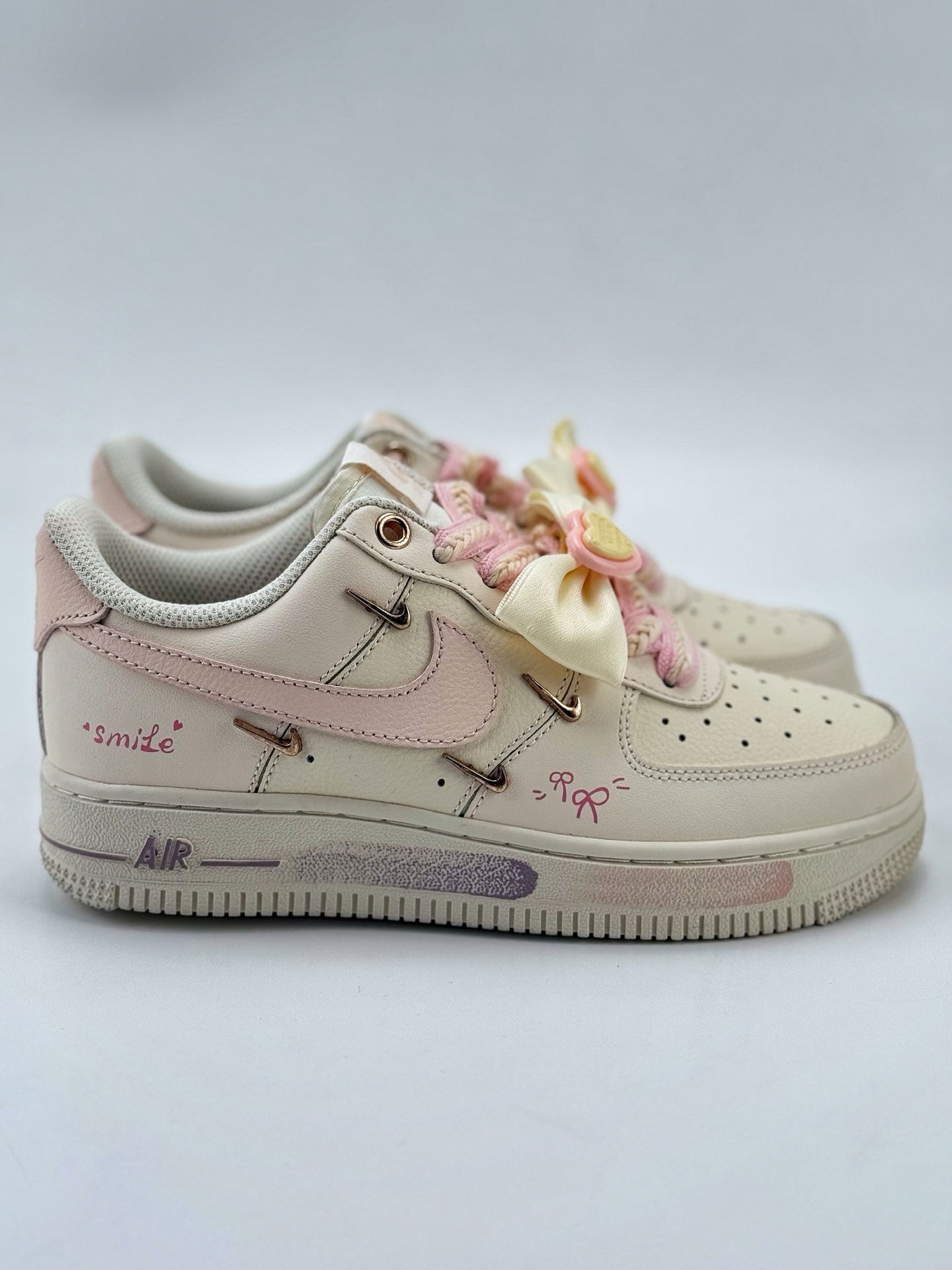 Nike Air Force 1 Low 07 蝴蝶结 少女感 白粉四金铁钩  FC1122-333
