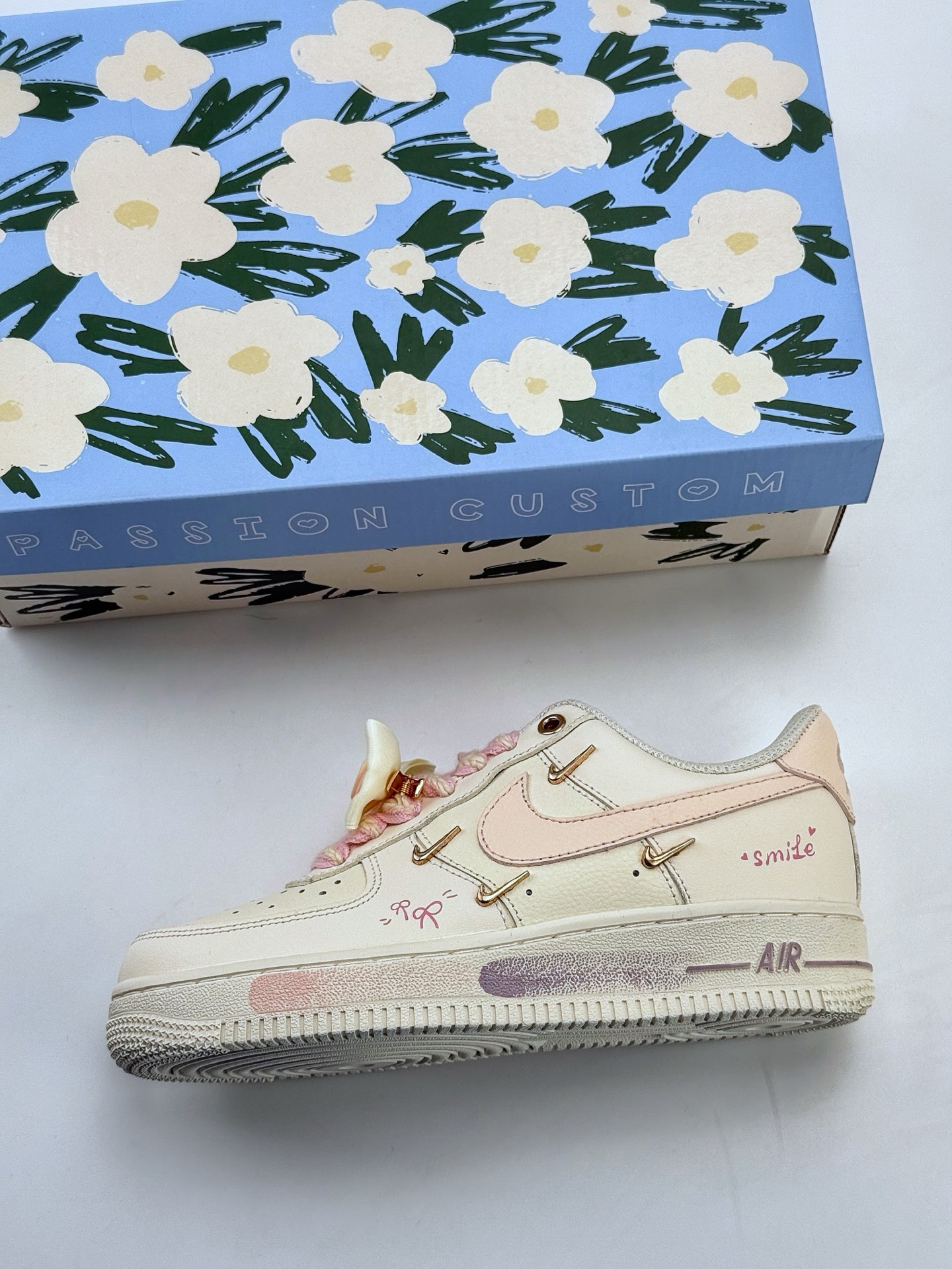 Nike Air Force 1 Low 07 蝴蝶结 少女感 白粉四金铁钩  FC1122-333