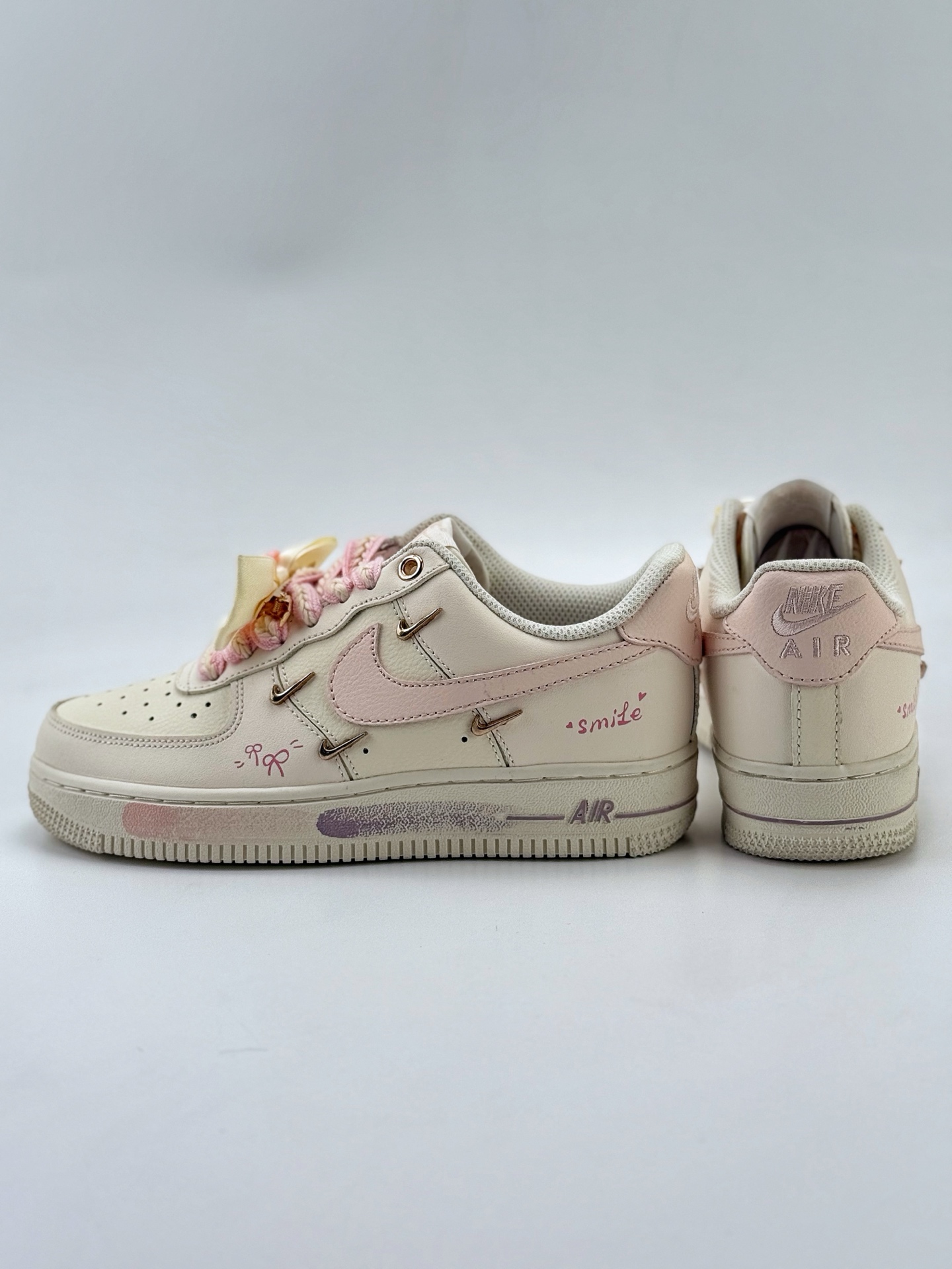 Nike Air Force 1 Low 07 蝴蝶结 少女感 白粉四金铁钩  FC1122-333