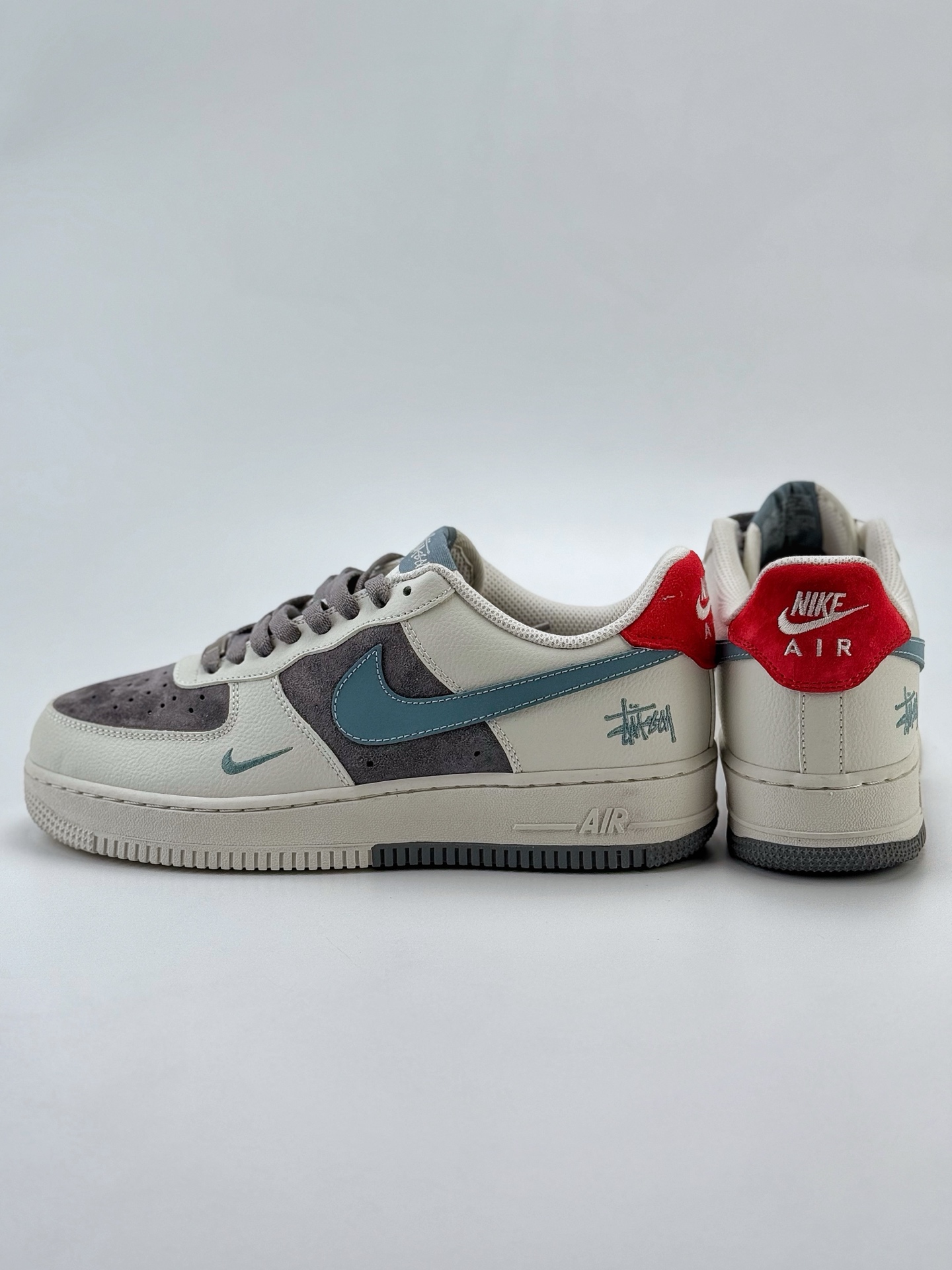 240 Nike Air Force 1 Low 07 x Stussy 白灰青小钩  KY8899-102