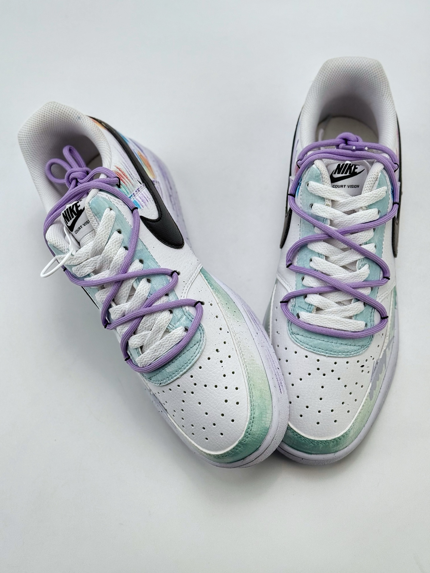 Nike Court Vision Low 元素周期 手绘涂鸦 渐变彩绘 蓝白紫 休闲运动板鞋 DH2978-101