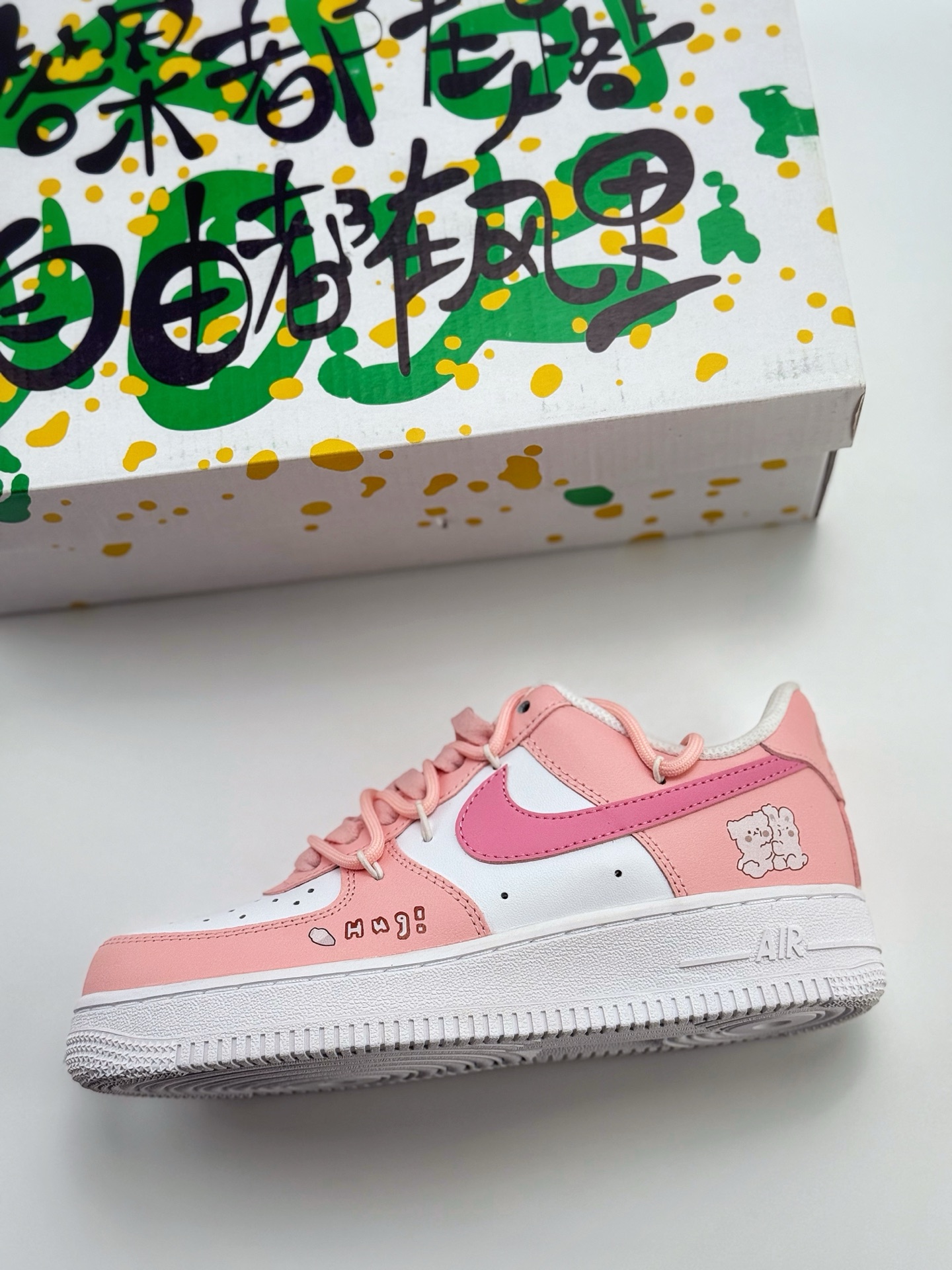 260 Nike Air Force 1 Low 07 叁次实验室 多巴胺穿搭 粉底抱抱熊 白粉绑带 YY2023-762