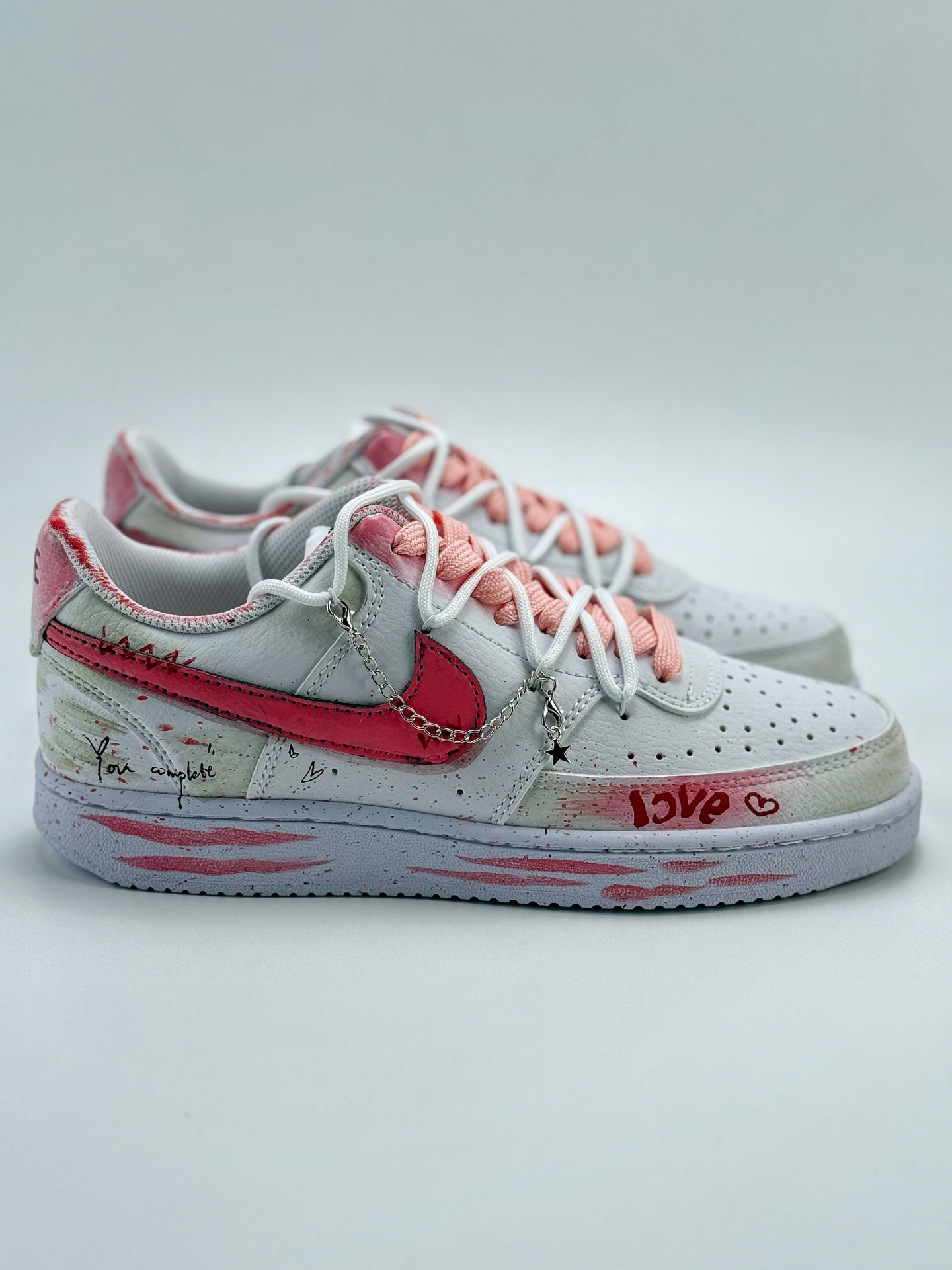 260 Nike Court Vision Low 1 塔兔 涂鸦幸福角 星星挂坠 晕染渐变腮红 粉白 休闲运动板鞋 DH2987-213
