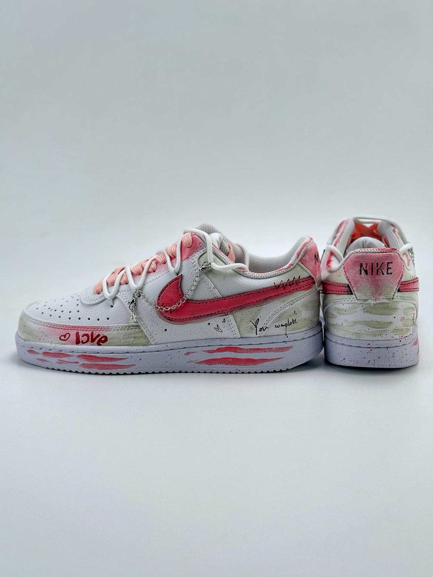 260 Nike Court Vision Low 1 塔兔 涂鸦幸福角 星星挂坠 晕染渐变腮红 粉白 休闲运动板鞋 DH2987-213