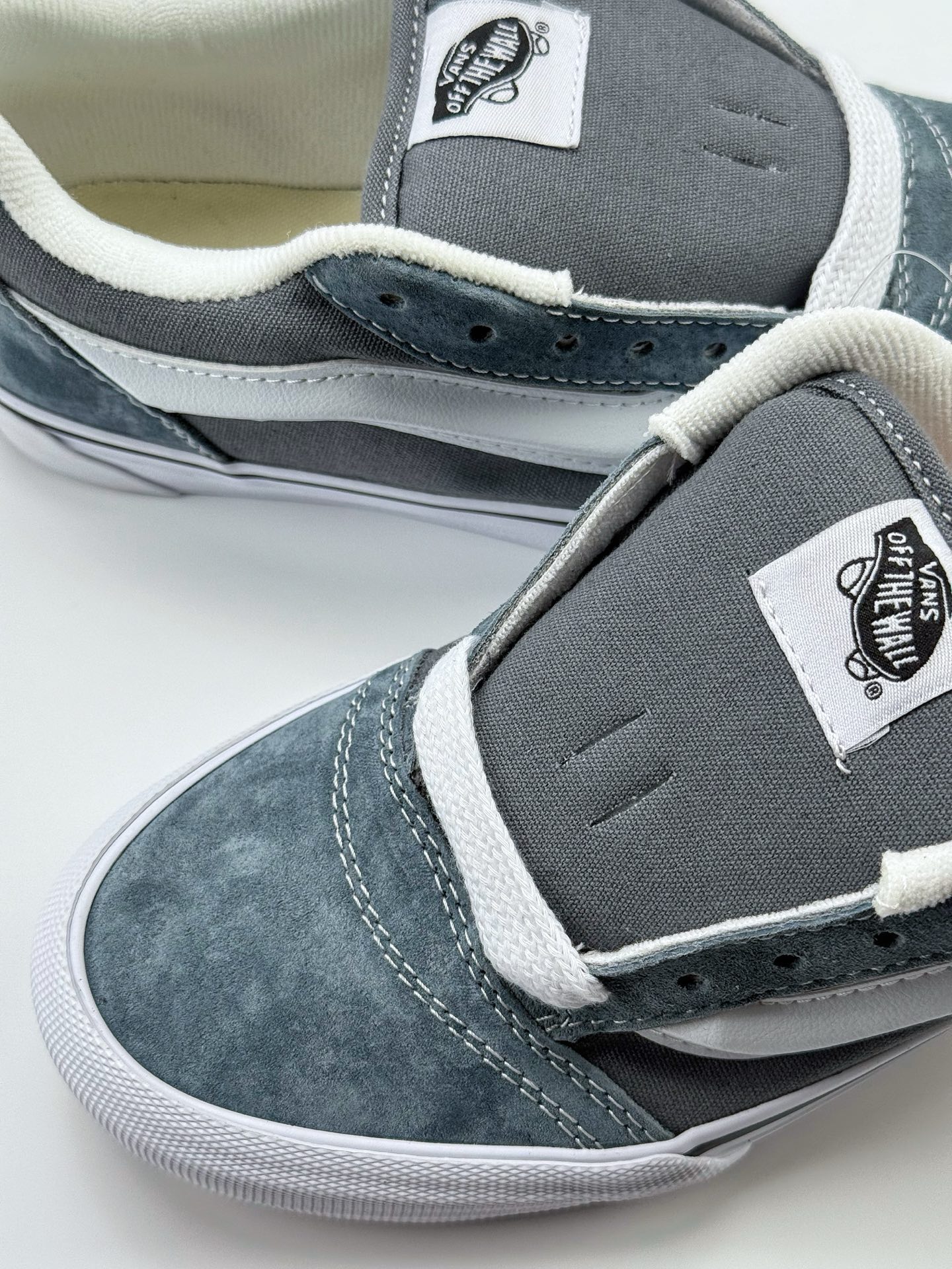 140 Vans Knu Skool 灰兰 肥胖版立体大Logo 加厚鞋舌 低帮复古休闲硫化面包鞋