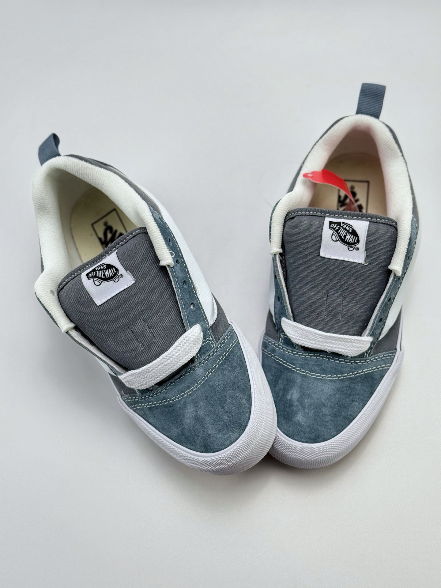140 Vans Knu Skool 灰兰 肥胖版立体大Logo 加厚鞋舌 低帮复古休闲硫化面包鞋