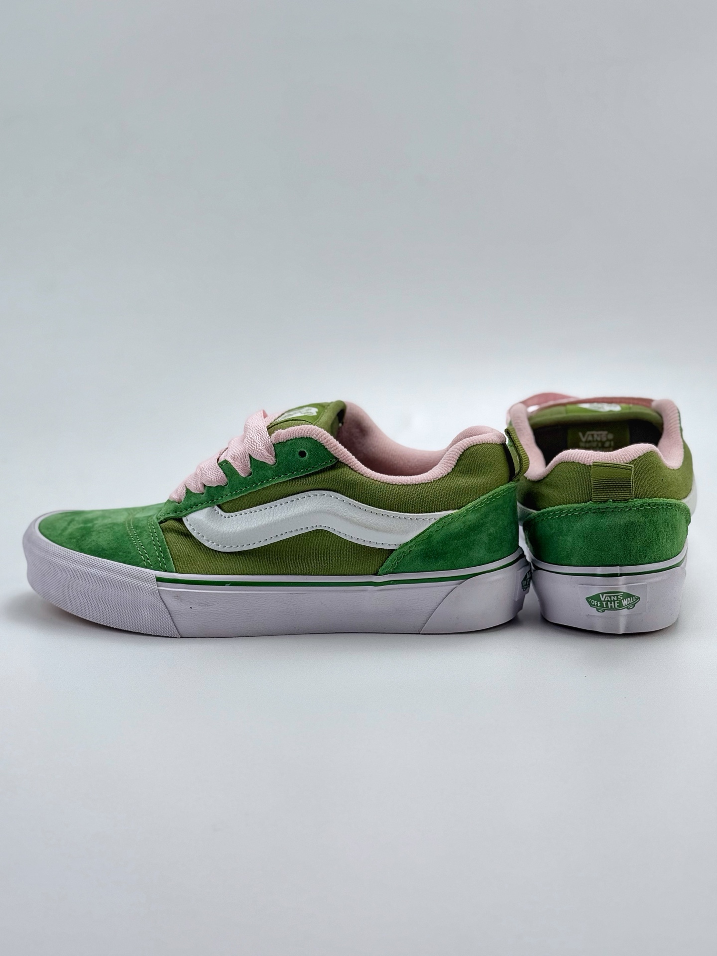 140 Vans Knu Skool 绿粉 肥胖版立体大Logo 加厚鞋舌 低帮复古休闲硫化面包鞋