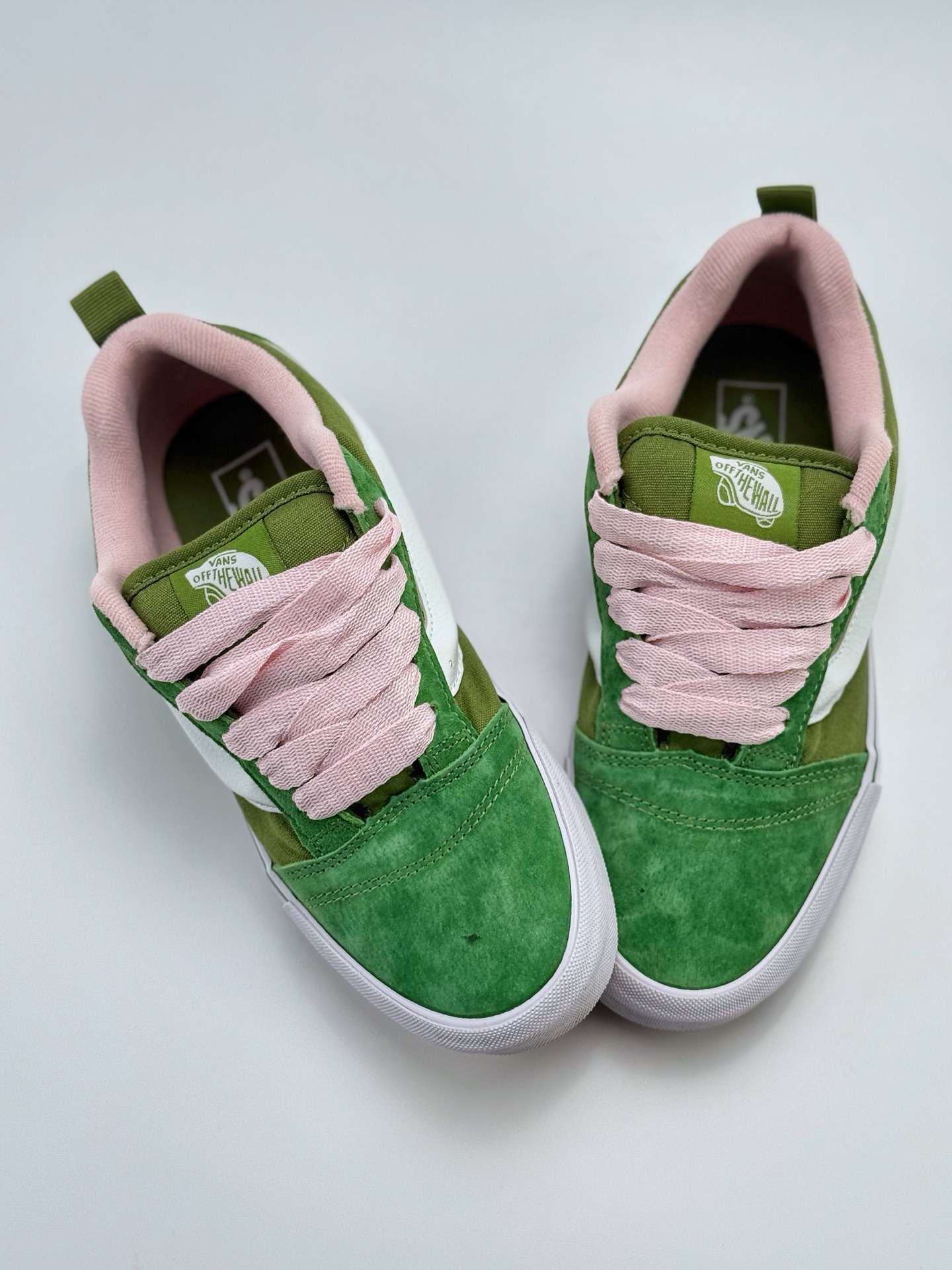 140 Vans Knu Skool 绿粉 肥胖版立体大Logo 加厚鞋舌 低帮复古休闲硫化面包鞋