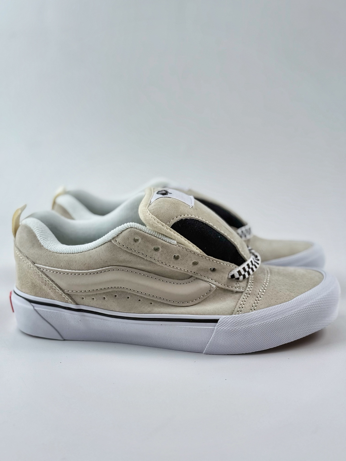 130 Vans Knu Skool 米白黑 低帮复古休闲硫化面包鞋