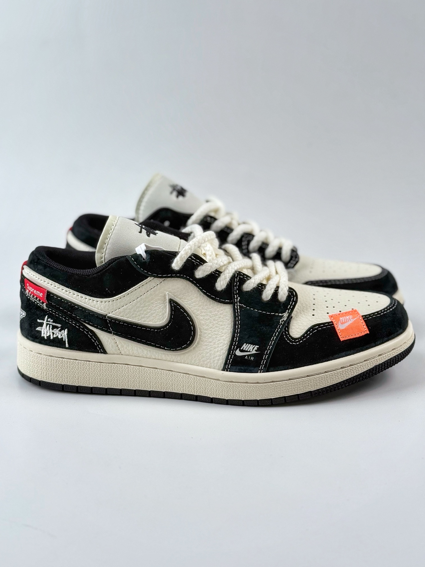 280 Air Jordan 1 Retro Low x Stussy 黑白布贴麻绳 YX5066-302