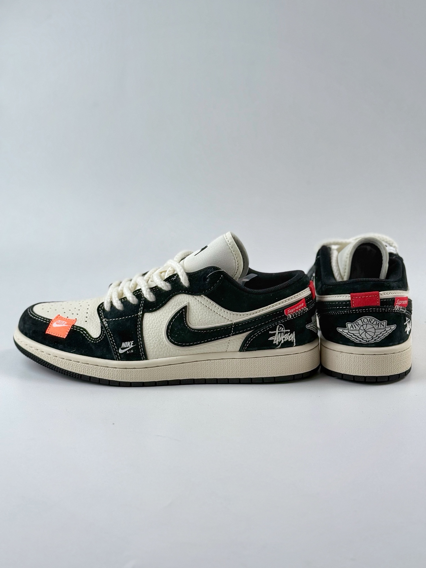 280 Air Jordan 1 Retro Low x Stussy 黑白布贴麻绳 YX5066-302