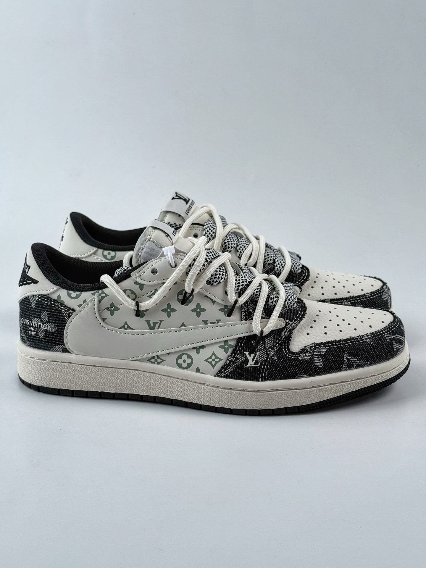 280 Travis Scott x Nike Air Jordan 1 Low x Louis Vuitton Air Jordan 1 Low 反转白黑绑带满天星倒钩 YX5066-323
