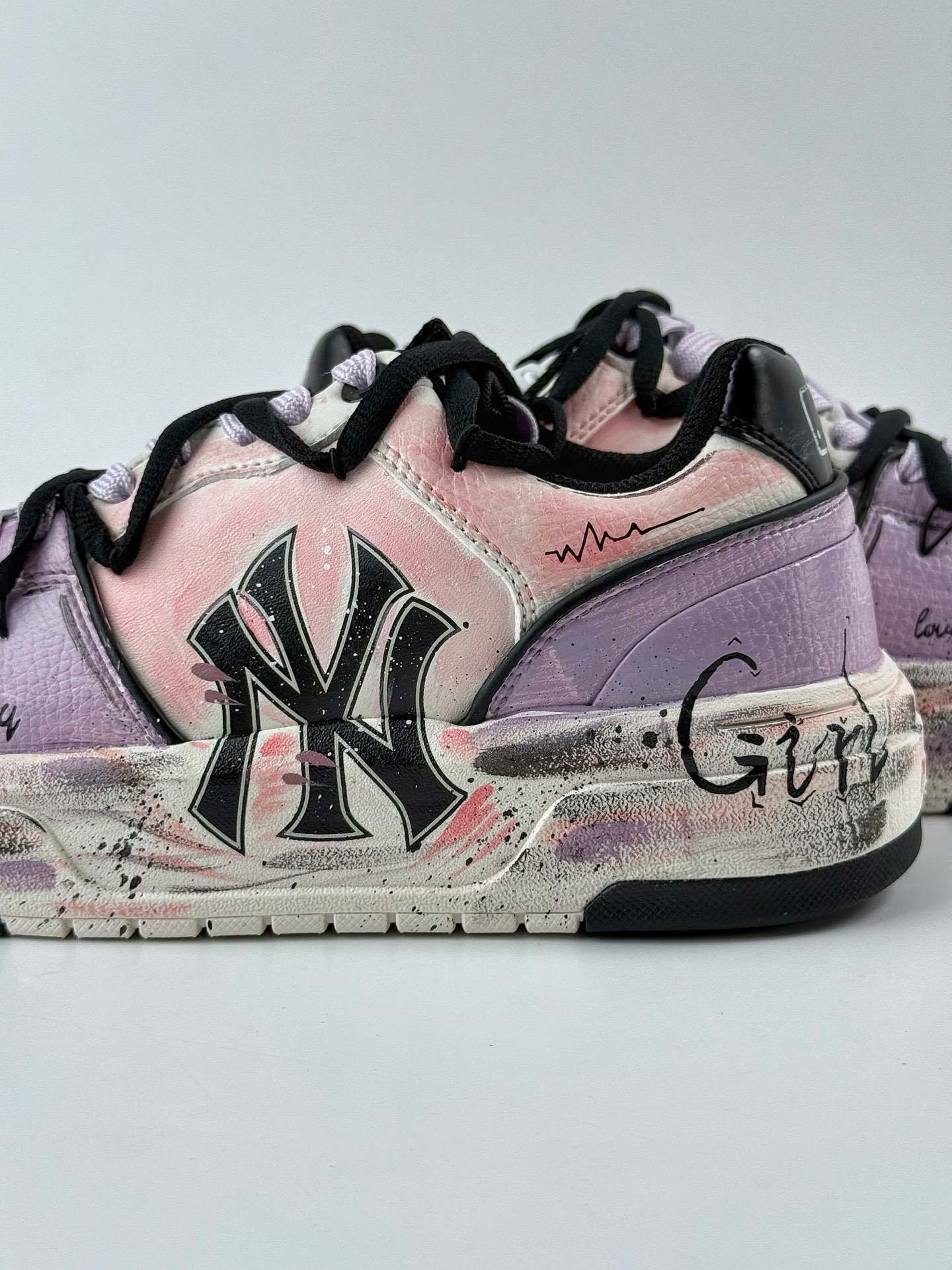 MLB Chunky Liner 可爱女孩 美式涂鸦 紫粉 厚底老爹厚底休闲运动慢跑鞋 3ASXCA53NXK
