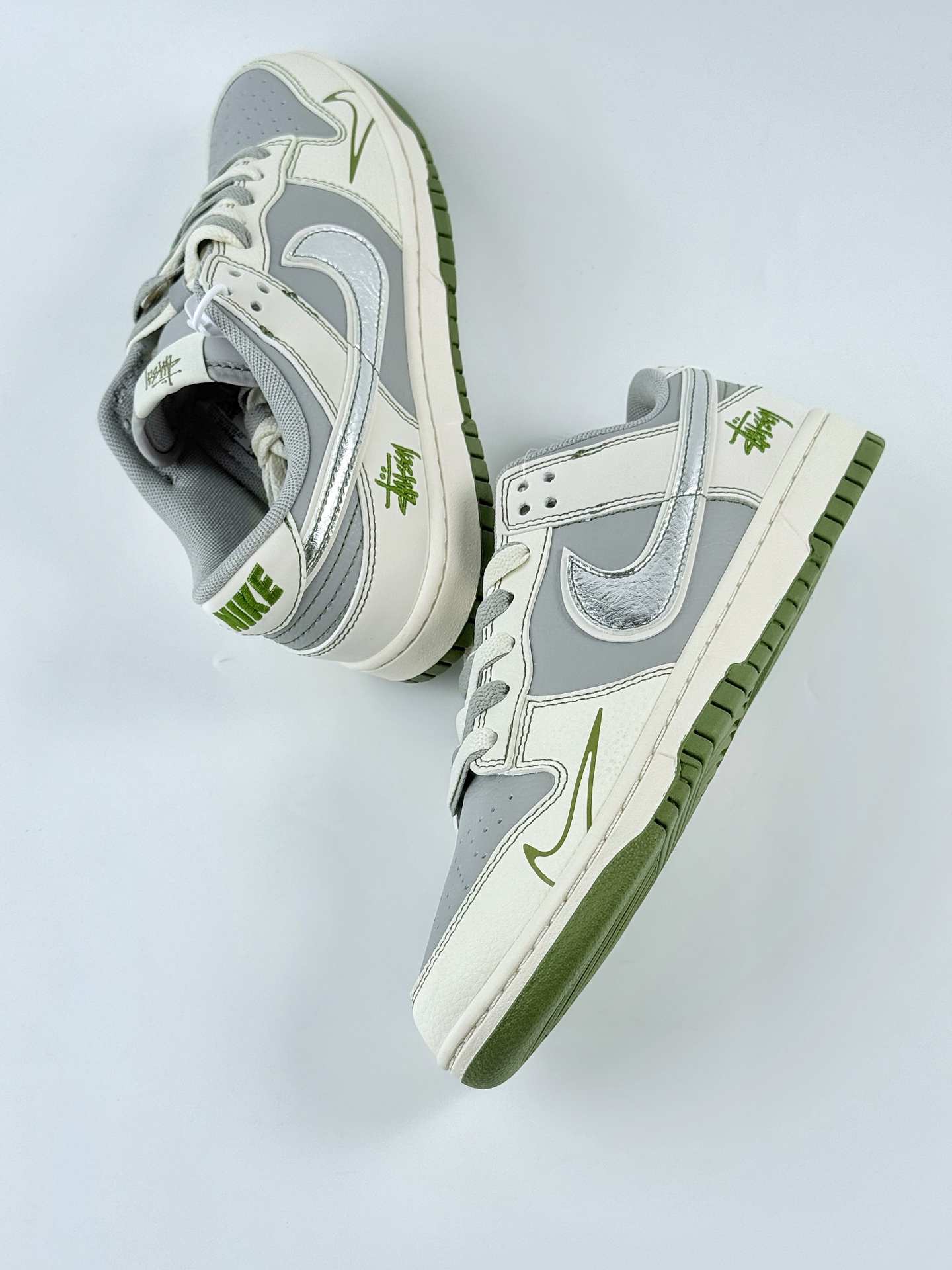 240 Nike SB Dunk Low x Stussy 白灰绿小钩双鞋带 XF8698-086