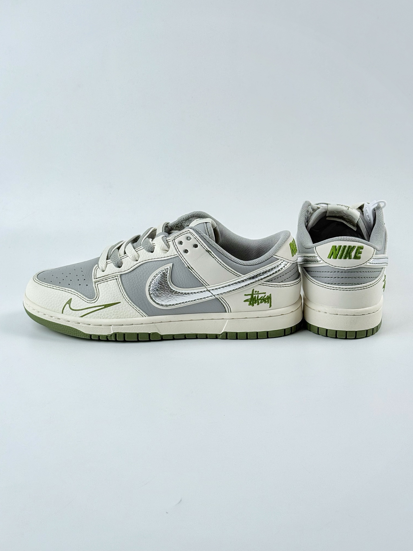 240 Nike SB Dunk Low x Stussy 白灰绿小钩双鞋带 XF8698-086