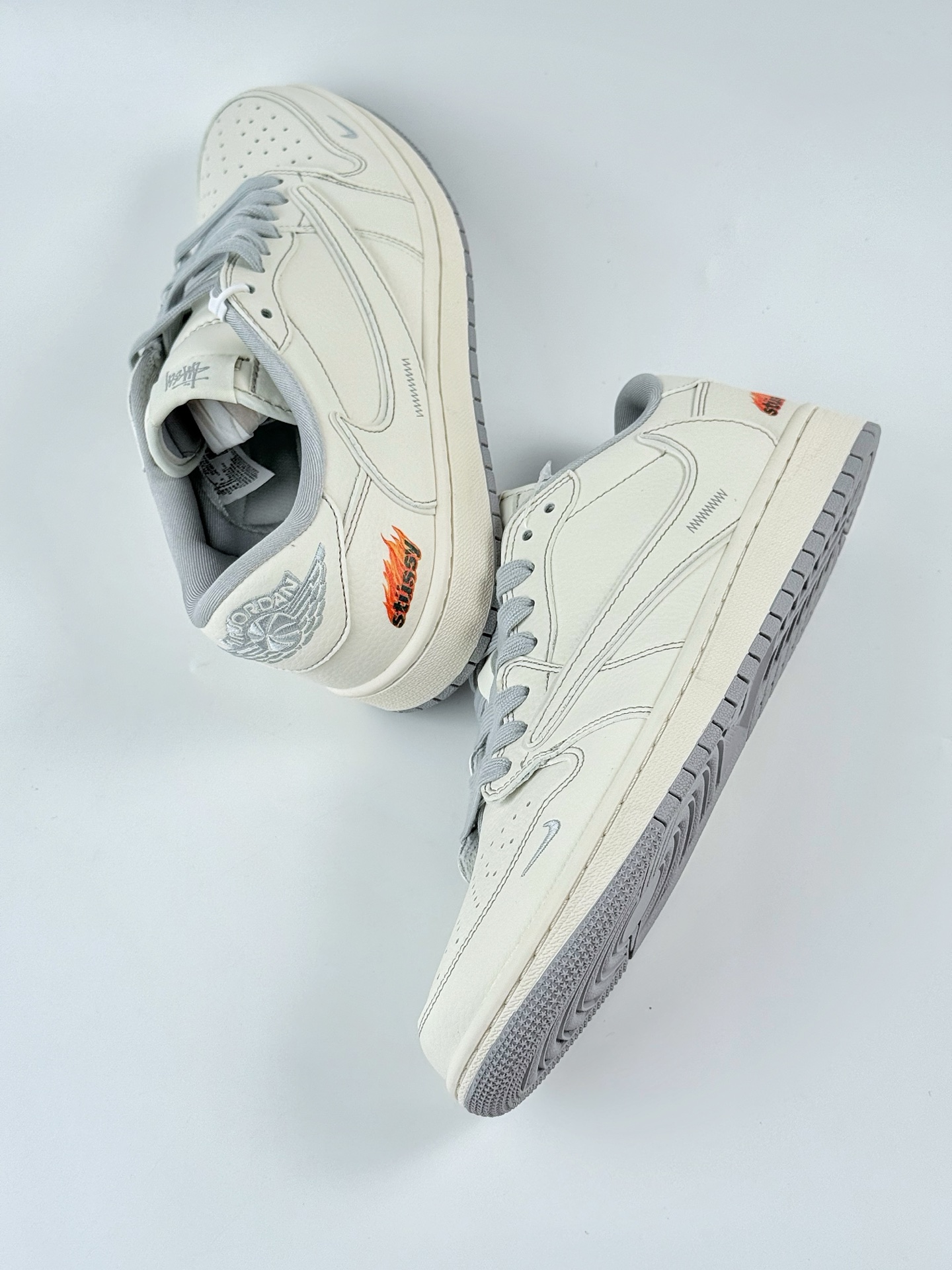 Travis Scott x Nike Air Jordan 1 Low x Stussy Air Jordan 1 Low 反转白灰小钩倒钩 ZH2598-228