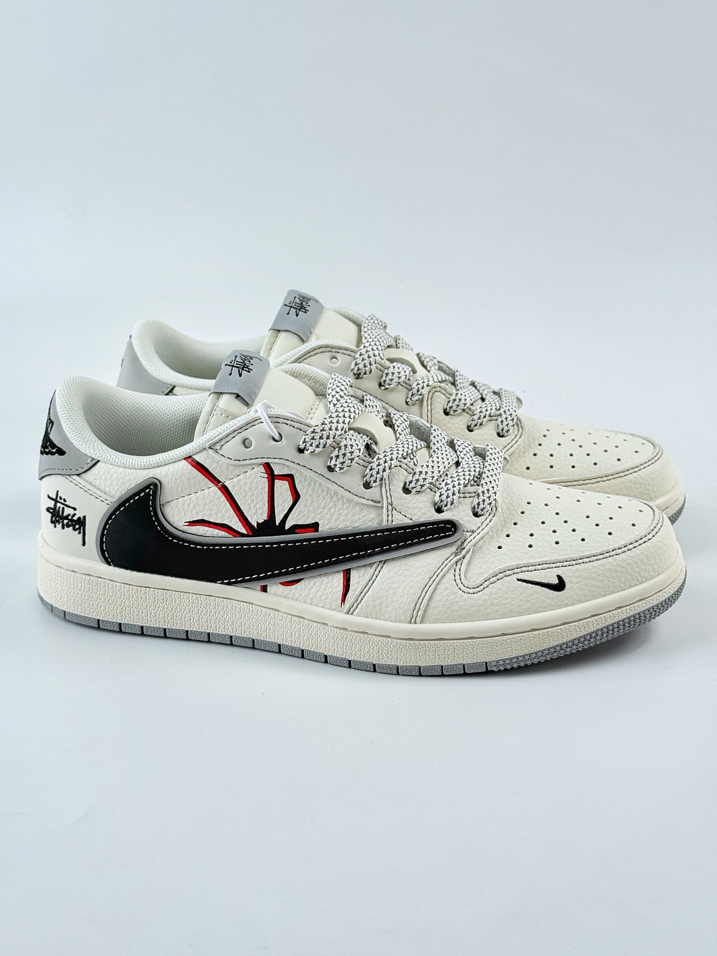 Travis Scott x Nike Air Jordan 1 Low x Stussy Air Jordan 1 Low 反转白黑灰小钩满天星倒钩 HS8068-006