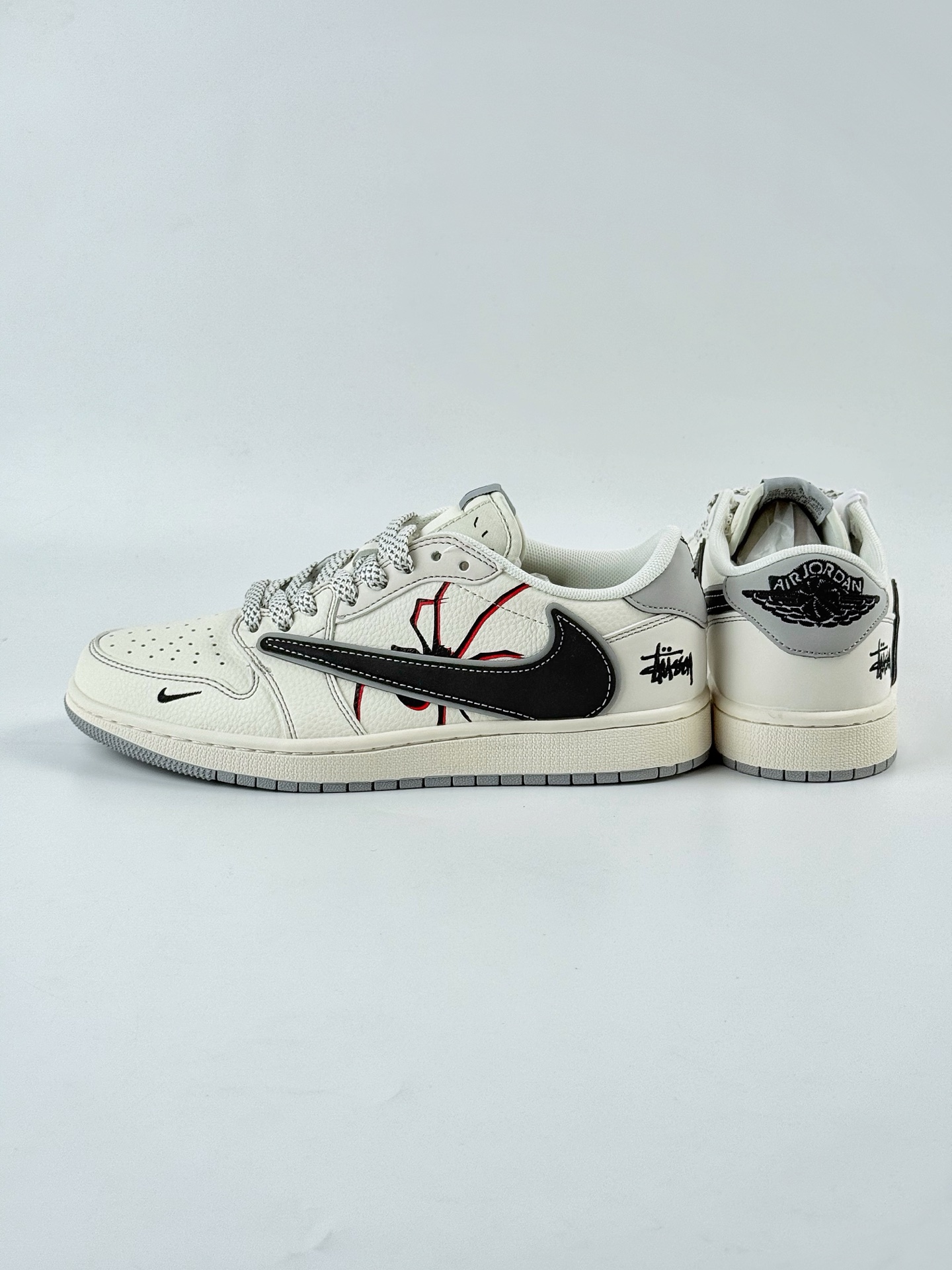 Travis Scott x Nike Air Jordan 1 Low x Stussy Air Jordan 1 Low 反转白黑灰小钩满天星倒钩 HS8068-006