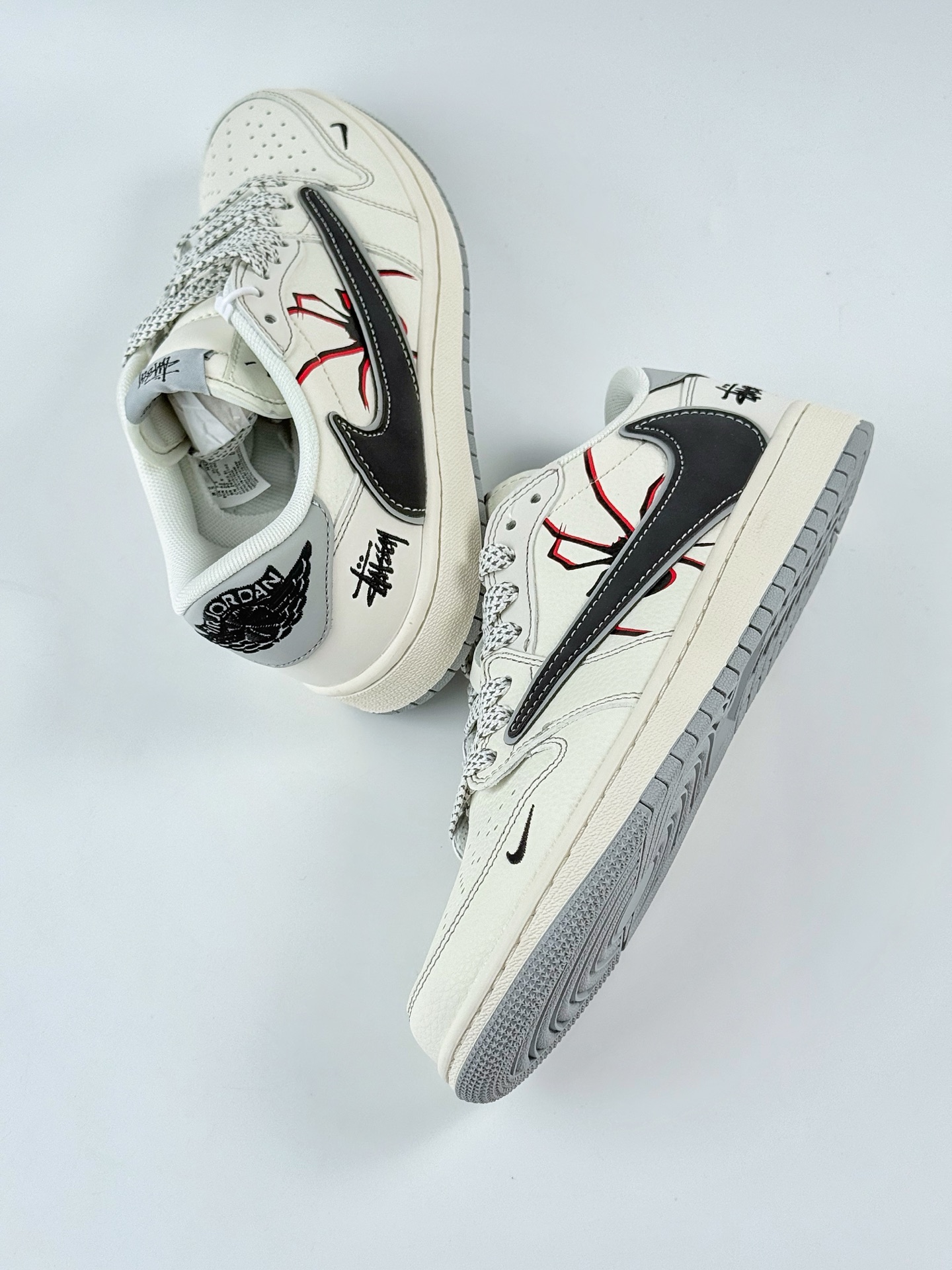 Travis Scott x Nike Air Jordan 1 Low x Stussy Air Jordan 1 Low 反转白黑灰小钩满天星倒钩 HS8068-006