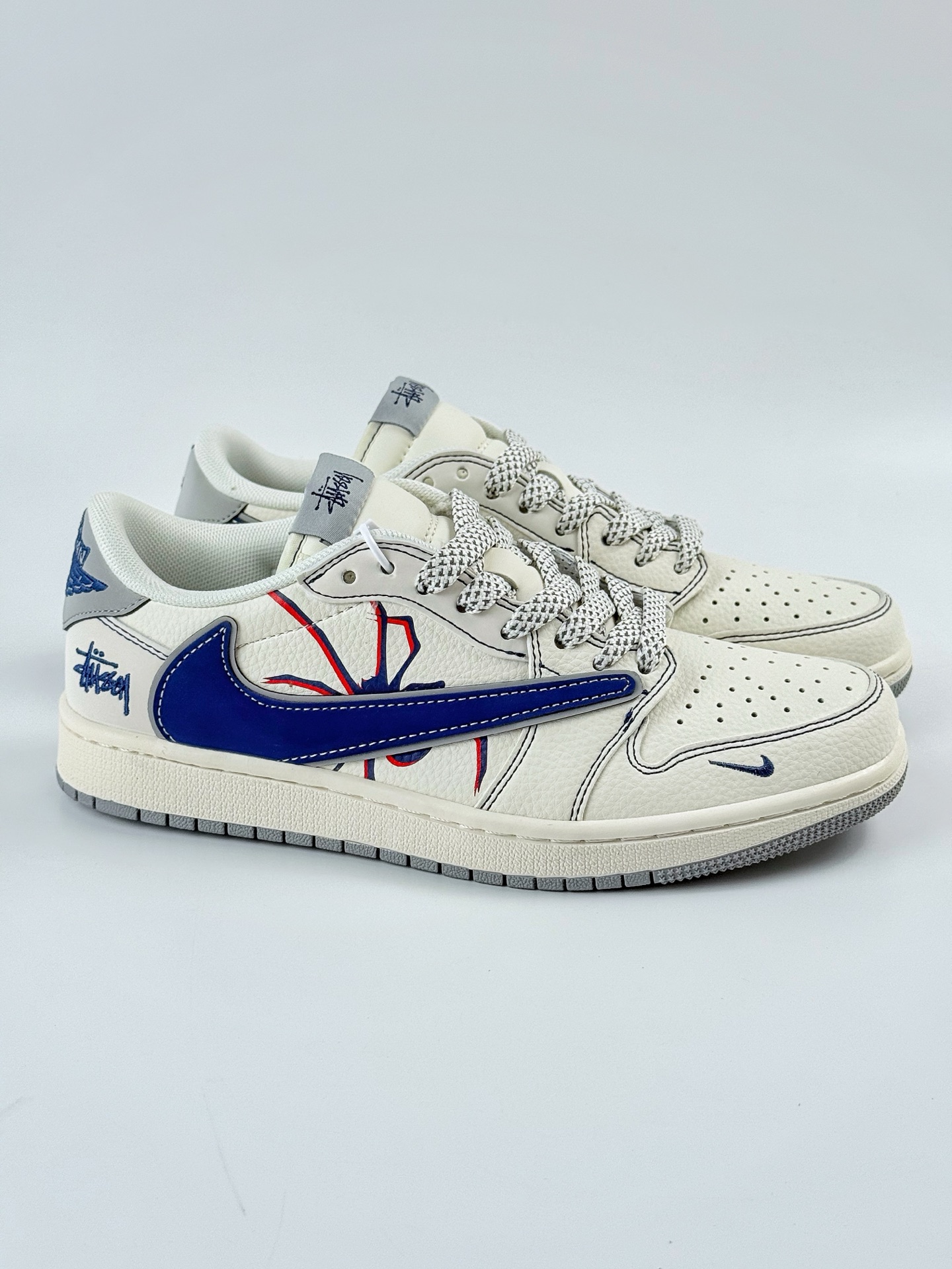 Travis Scott x Nike Air Jordan 1 Low x Stussy Air Jordan 1 Low 反转白蓝灰小勾满天星倒钩 HS8068-005
