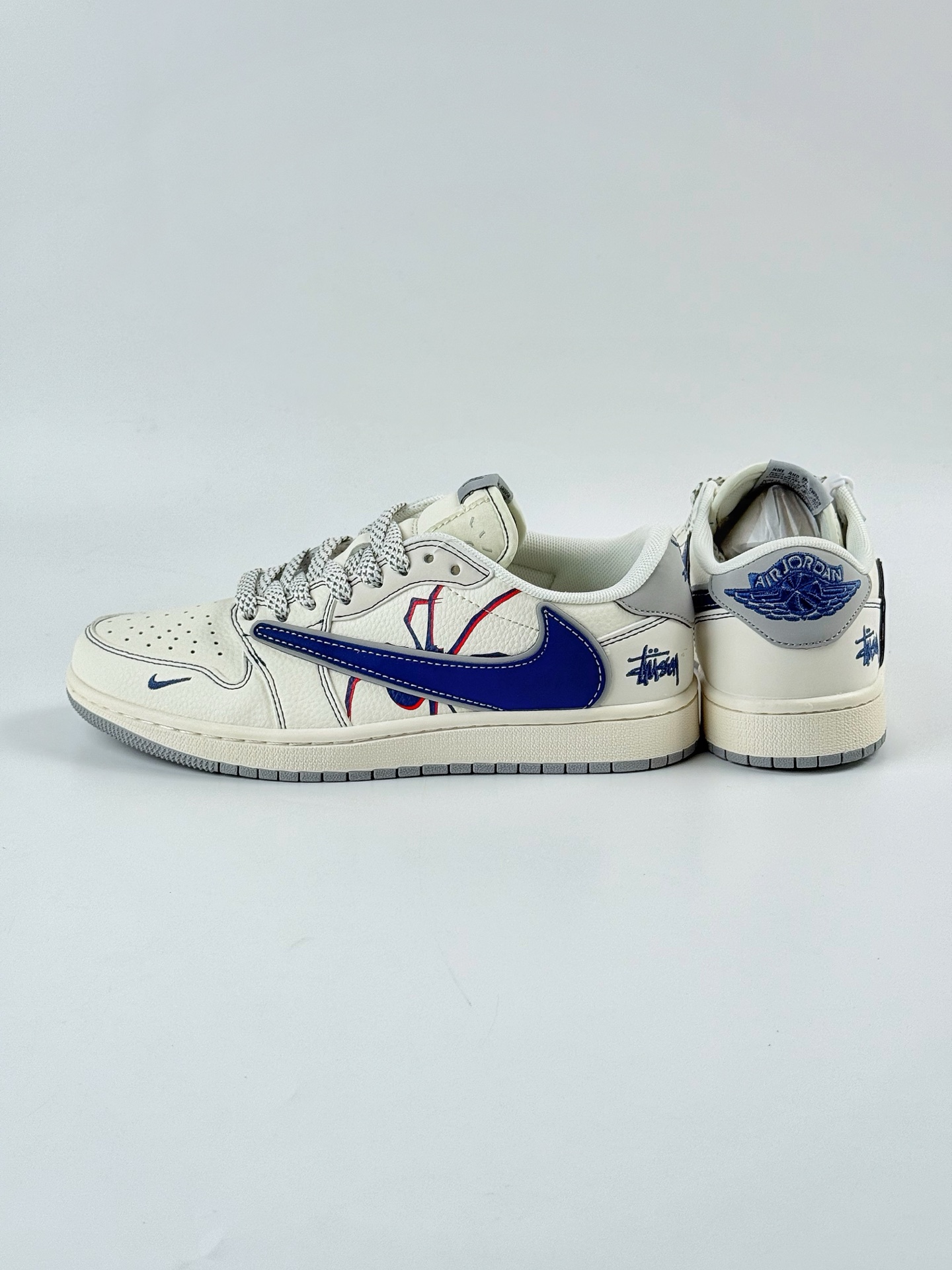 Travis Scott x Nike Air Jordan 1 Low x Stussy Air Jordan 1 Low 反转白蓝灰小勾满天星倒钩 HS8068-005