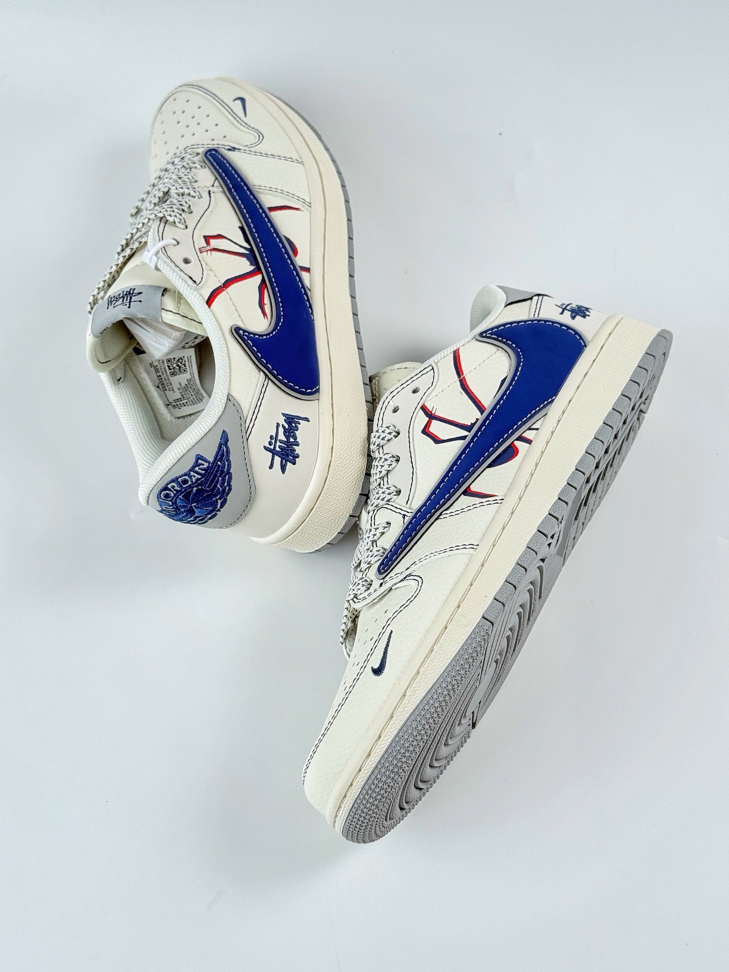 Travis Scott x Nike Air Jordan 1 Low x Stussy Air Jordan 1 Low 反转白蓝灰小勾满天星倒钩 HS8068-005