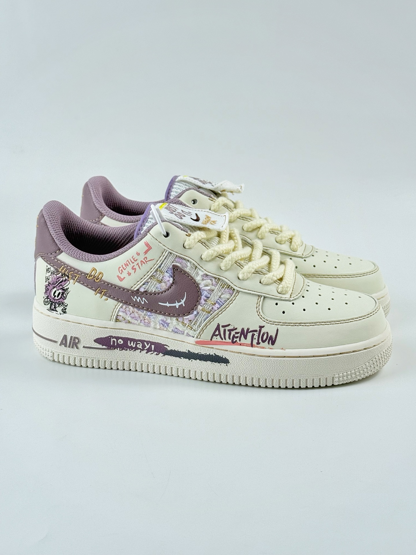 260 Nike Air Force 1 Low 07 白紫米麻绳涂鸦 FJ7740-910