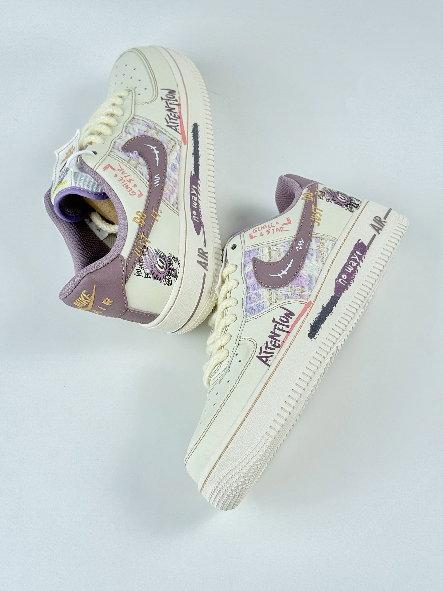 260 Nike Air Force 1 Low 07 白紫米麻绳涂鸦 FJ7740-910
