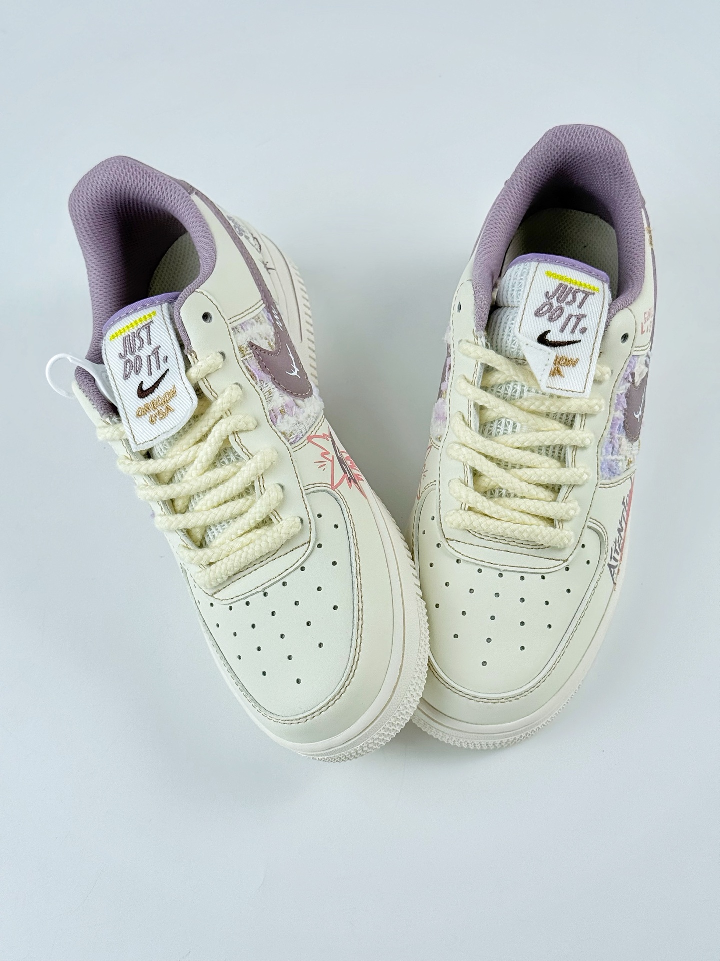 260 Nike Air Force 1 Low 07 白紫米麻绳涂鸦 FJ7740-910