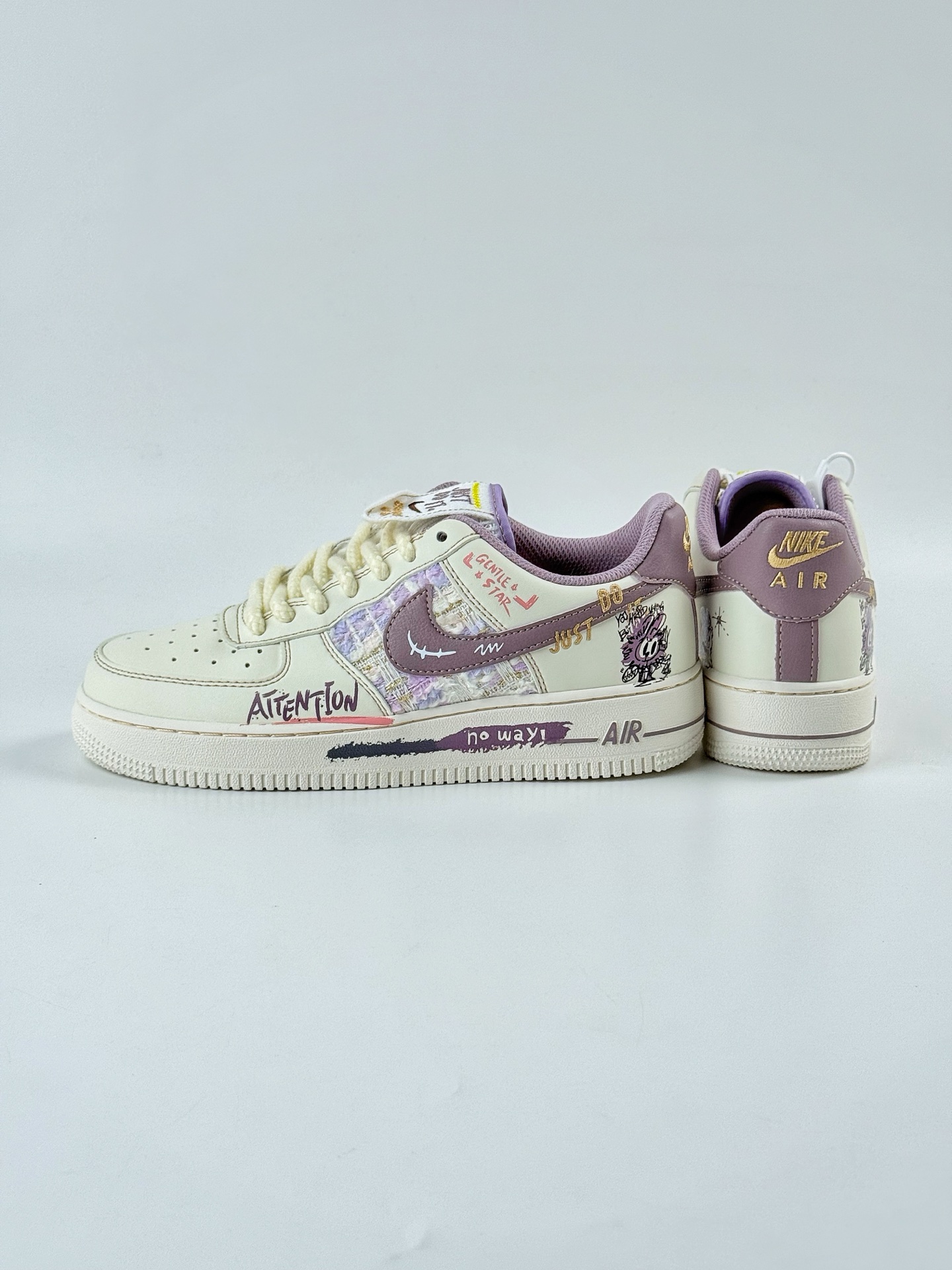 260 Nike Air Force 1 Low 07 白紫米麻绳涂鸦 FJ7740-910
