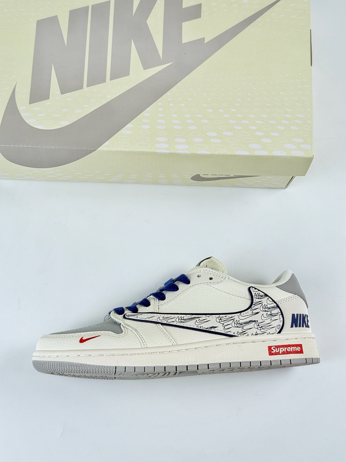 Travis Scott x Nike Air Jordan 1 Low x superme Air Jordan 1 Low 反转白灰蓝小勾倒钩  XS7089-597