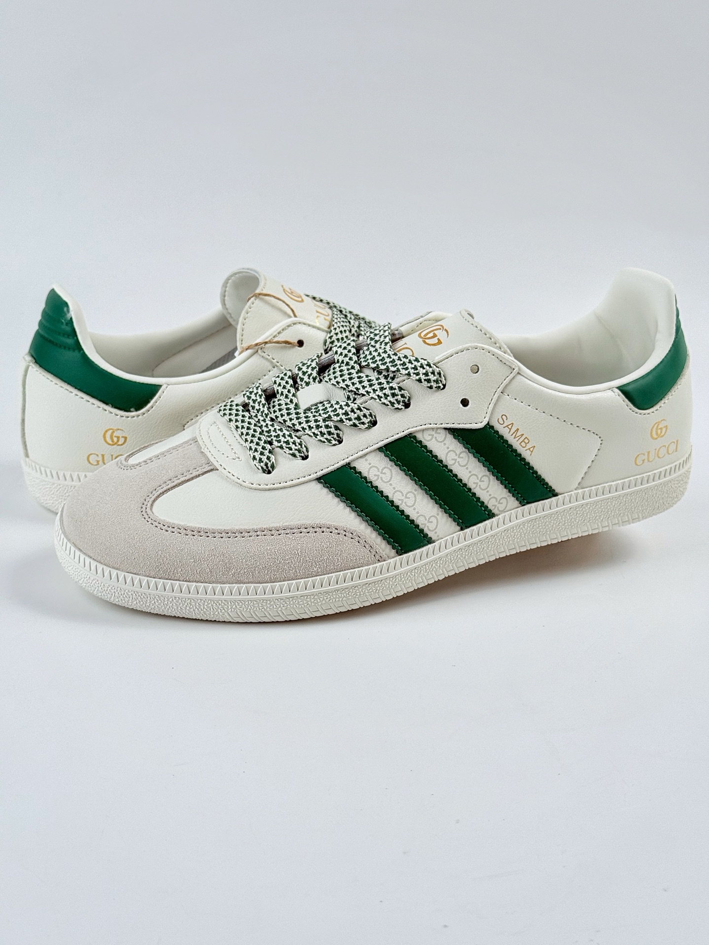 adidas originals Samba OG x GUCCI 灰白绿满天星 桑巴舞系列复古经典轻便板鞋  GJ75815