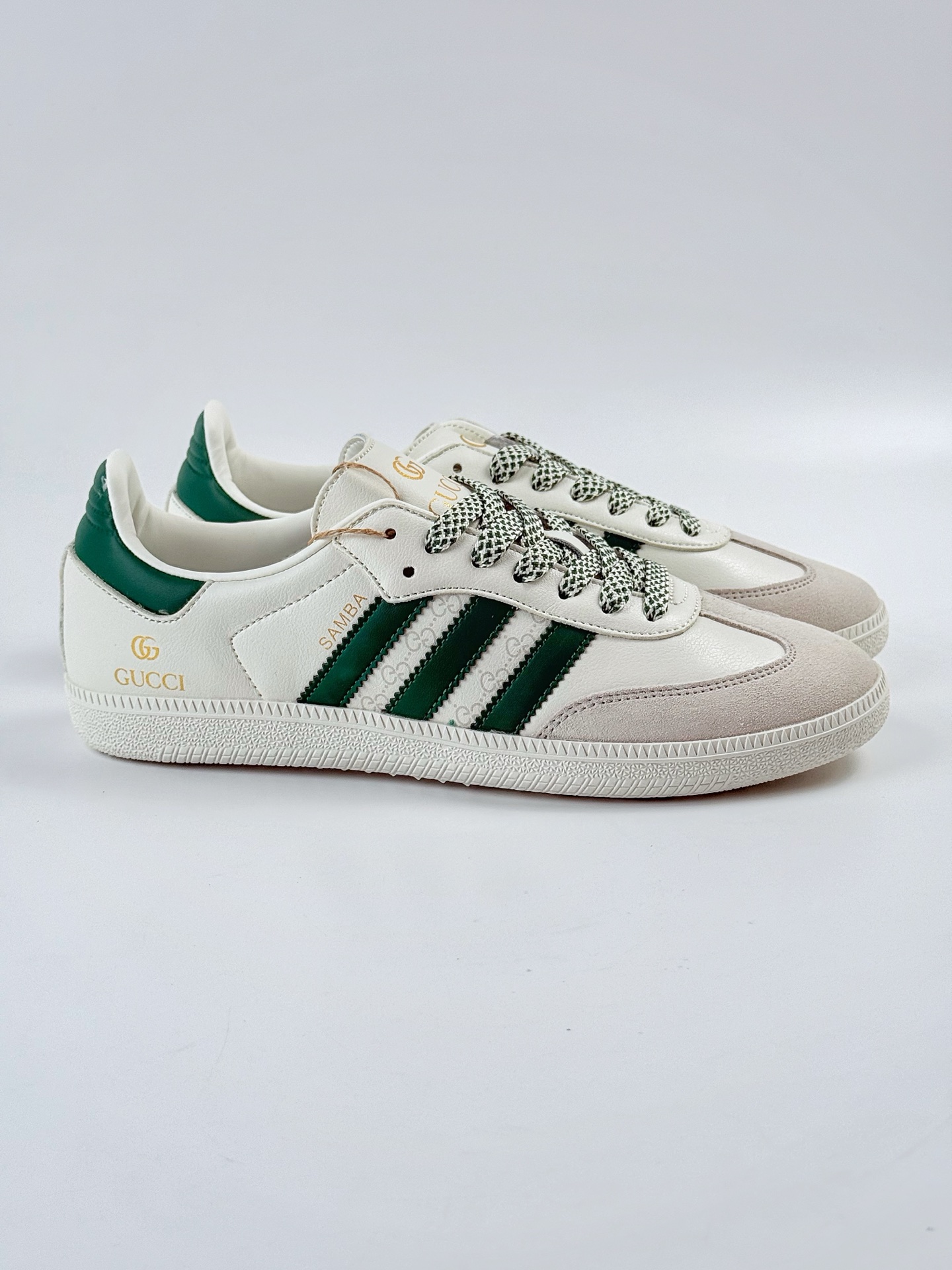 adidas originals Samba OG x GUCCI 灰白绿满天星 桑巴舞系列复古经典轻便板鞋  GJ75815