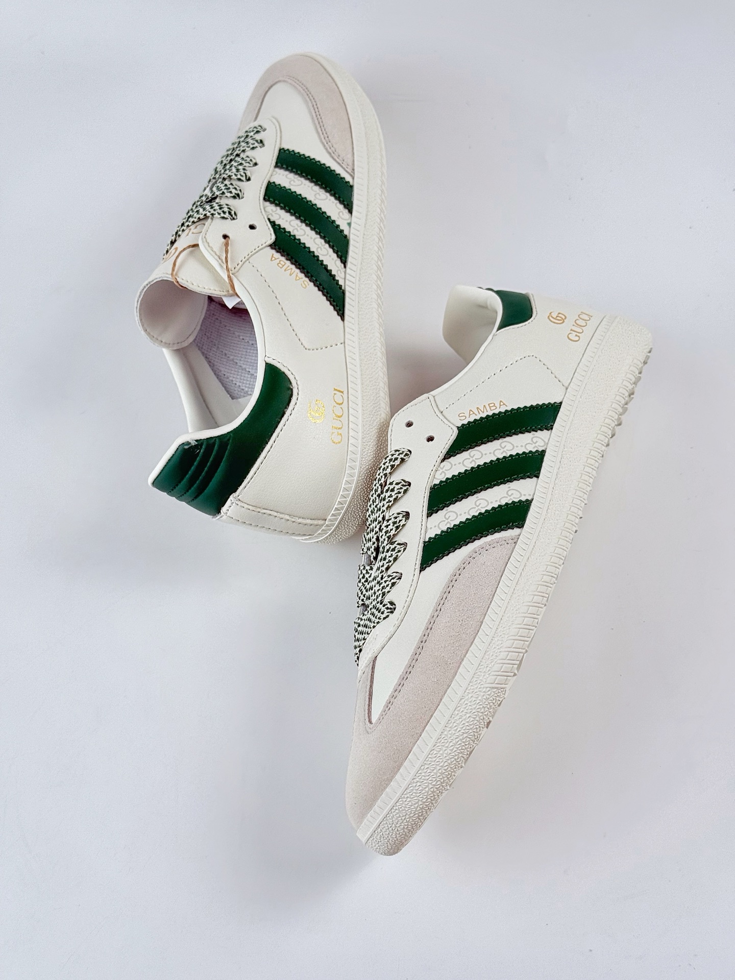 adidas originals Samba OG x GUCCI 灰白绿满天星 桑巴舞系列复古经典轻便板鞋  GJ75815