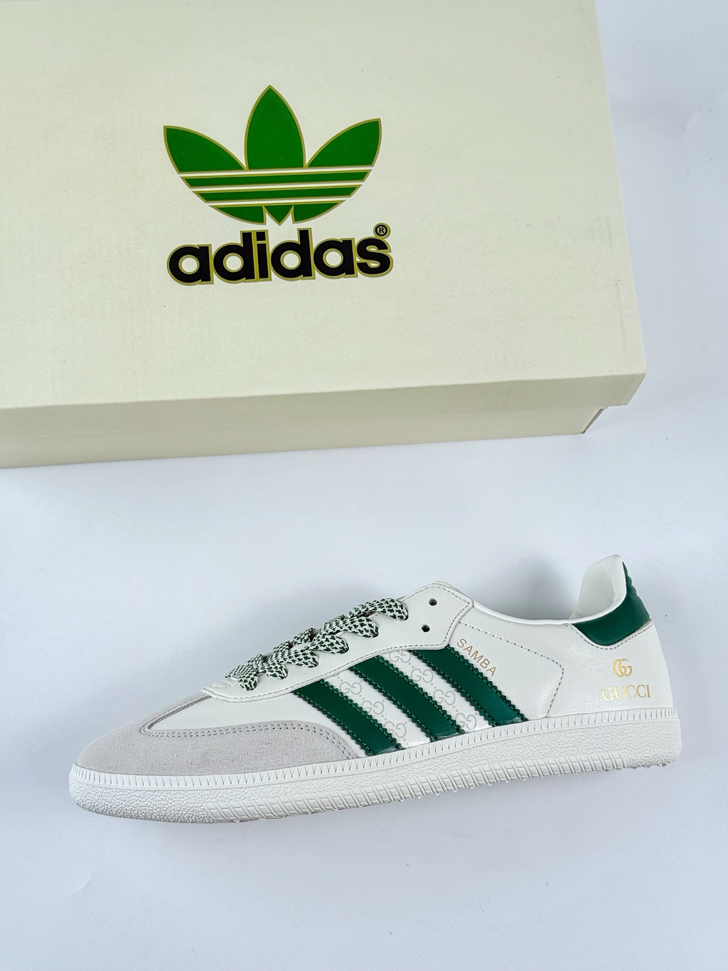 adidas originals Samba OG x GUCCI 灰白绿满天星 桑巴舞系列复古经典轻便板鞋  GJ75815