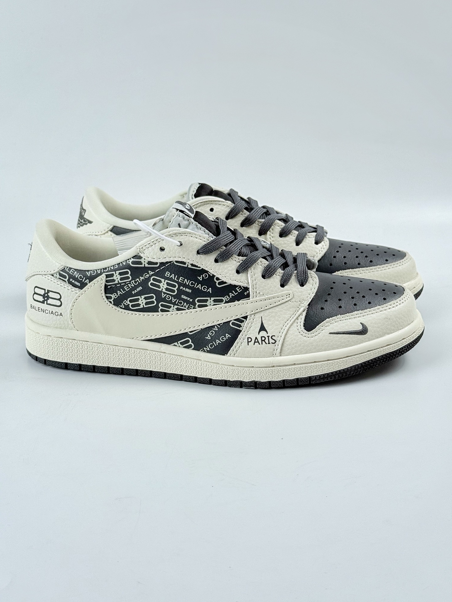 Travis Scott x Nike Air Jordan 1 Low x Balenciaga Air Jordan 1 Low 反转白灰小勾倒钩  LD2025-019